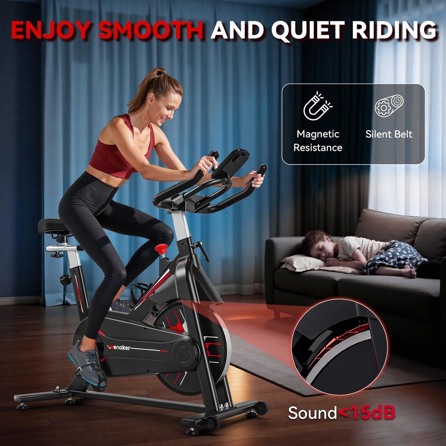 Exercise Bike, Wenoker Magnetic Resistance Stationary Bike for Home App Sync Indoor Bike with 350lbs Weight Capacity, Tablet Holder and Fitness Courses for Weight Loss