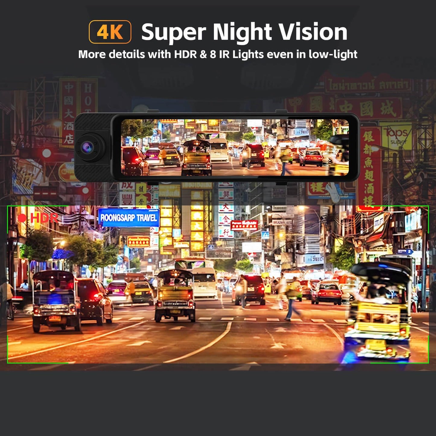 3 Channel Rear View Mirror Camera, 4K+1080P+1080P Front Inside and Rear Car Camera, 12" Touch Screen Backup Camera with 5GHz WiFi GPS, 24H Parking Mode, HDR Night Vision, G Sensor, Free 128G Card