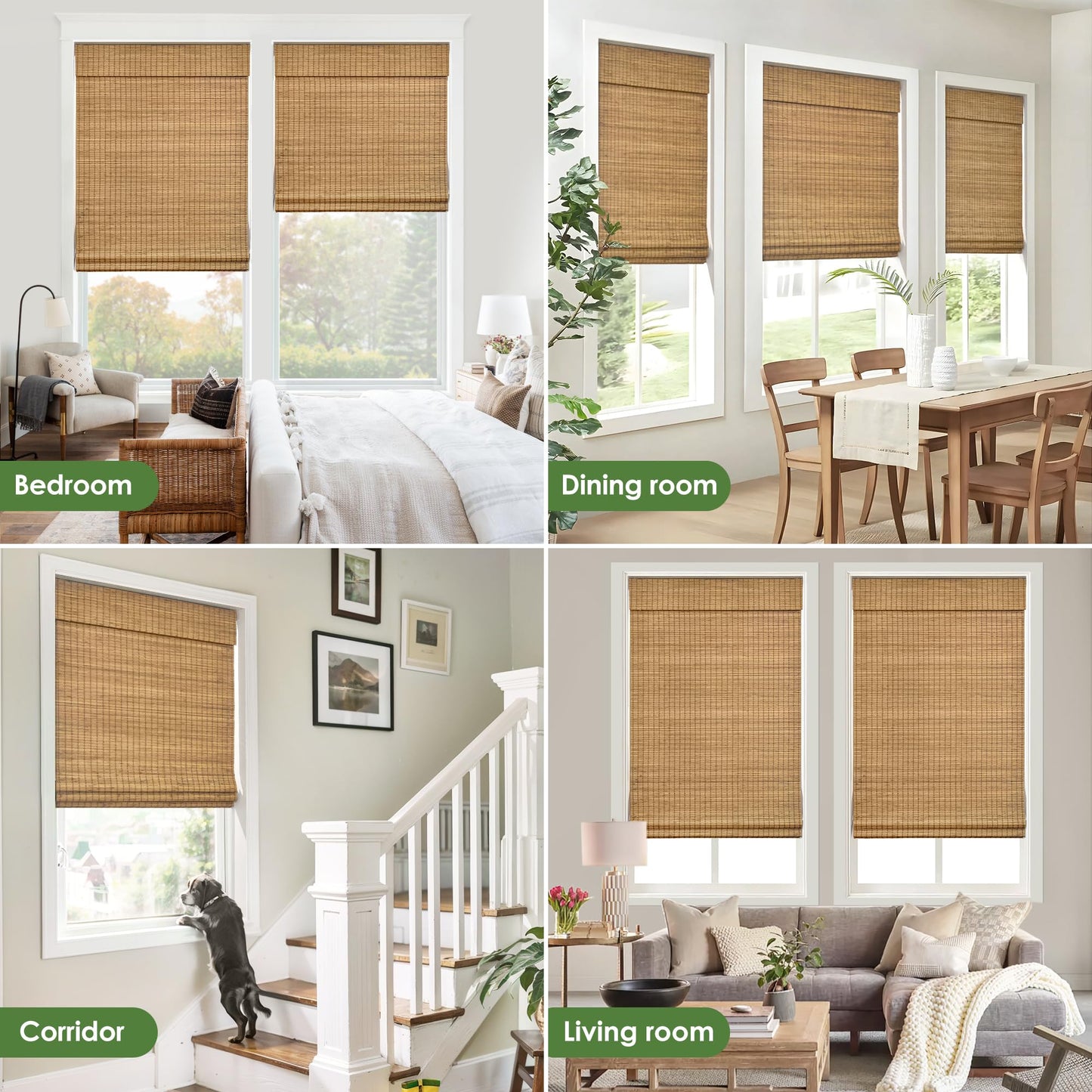LazBlinds Cordless Bamboo Roman Shades, Privacy Blinds for Interior Windows, Room Darkening Roll Up Bamboo Blinds for Home & Patio, 26.5" W x 48" H, Highfield Teak
