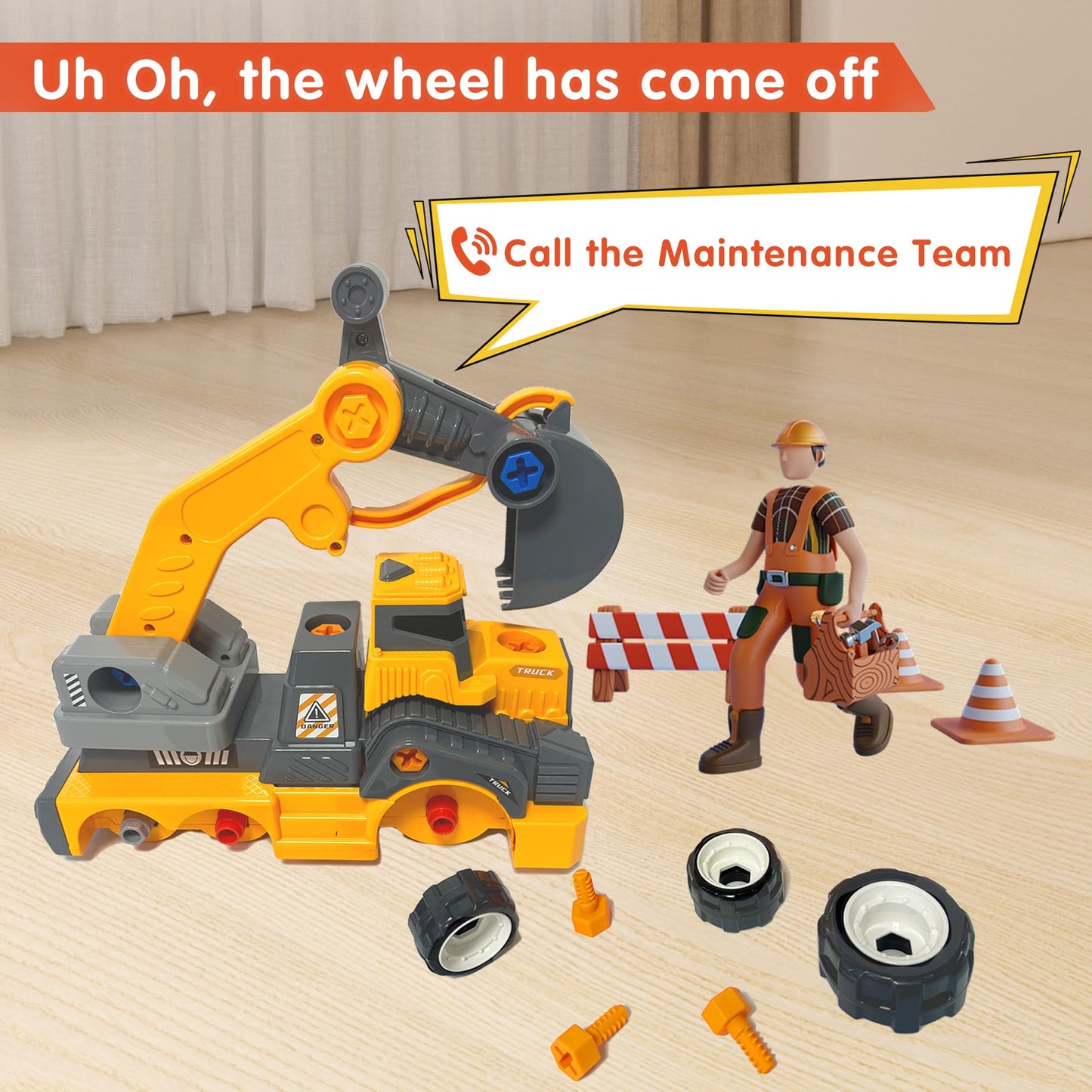 EKU EASYKU 11inches Large Take Apart Construction Toys Excavator Truck for Boys Girls Kids 3-5 6-8 Electric Drill Set Assembly Building Toys