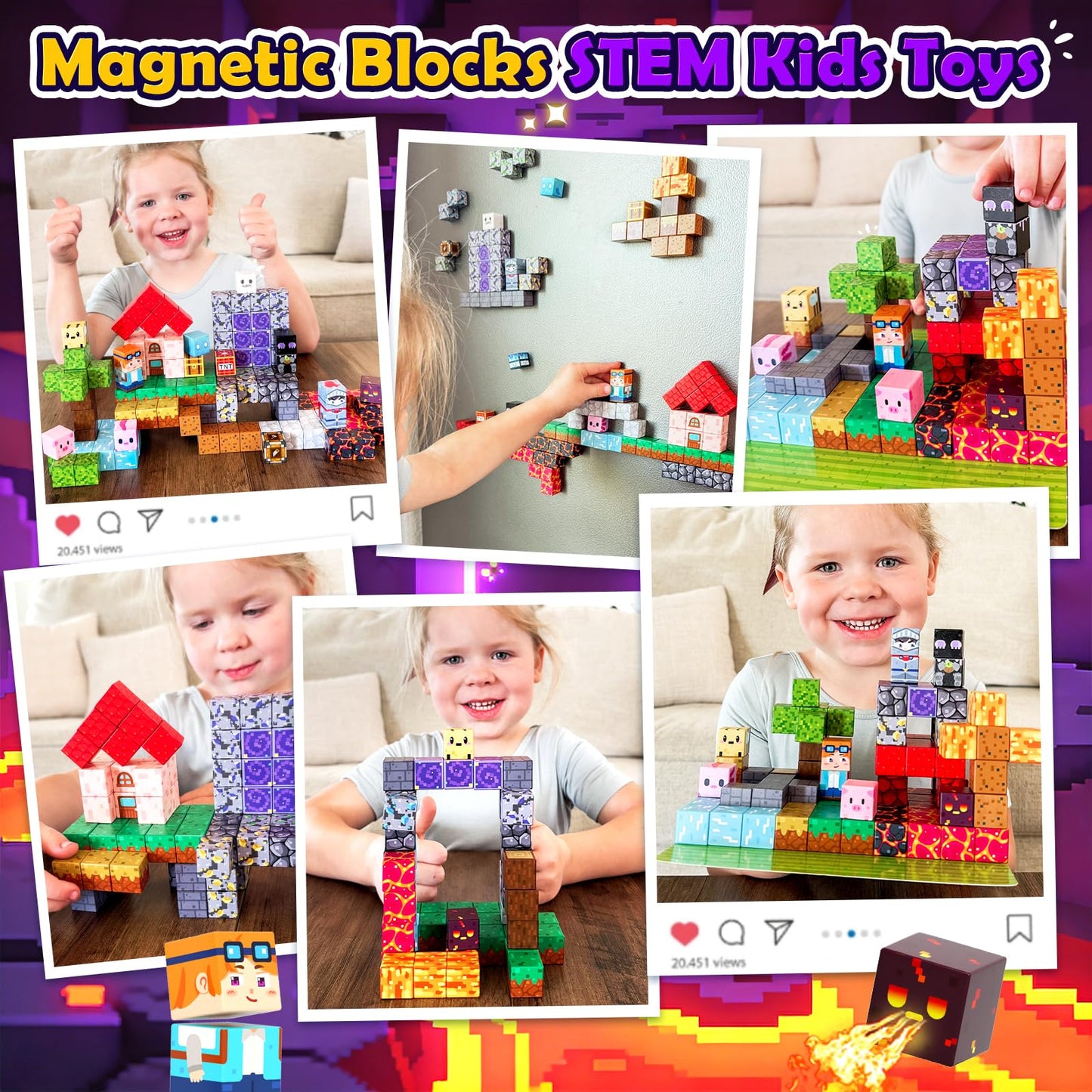 Soyee Magnetic Blocks 200 PCS - Magnetic Building Cubes Toys Build Mine Magworld Craft Cubes Portal Theme STEM Toys for Kids Ages 3-5 4-8 8-12 Birthday Gifts Boys Toys Ages 6-8