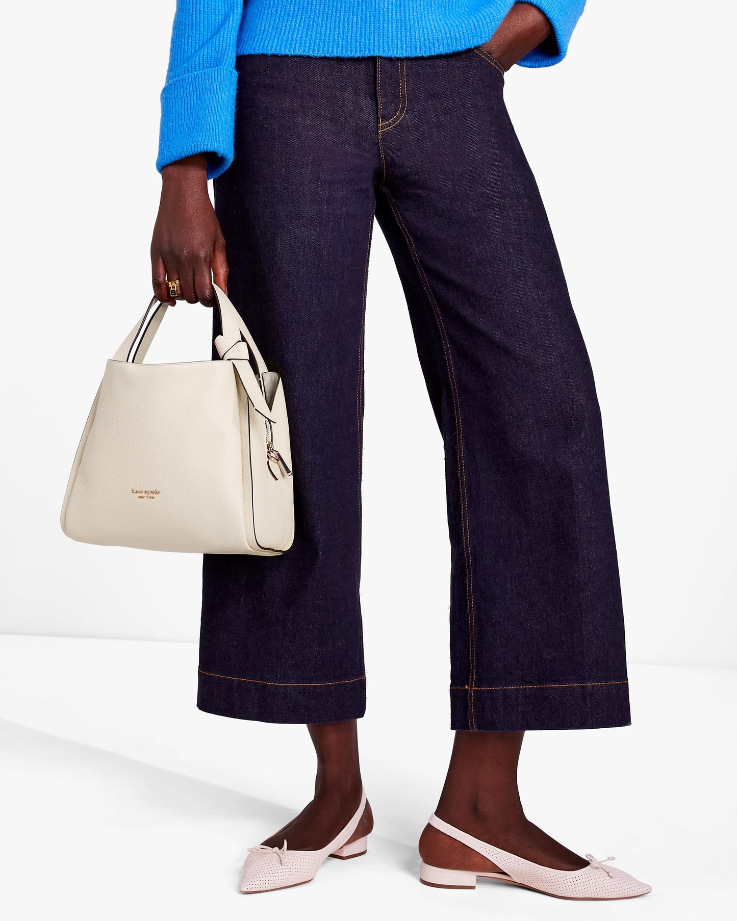 kate spade new york Knott Pebbled Leather Medium Crossbody Tote, Milk Glass