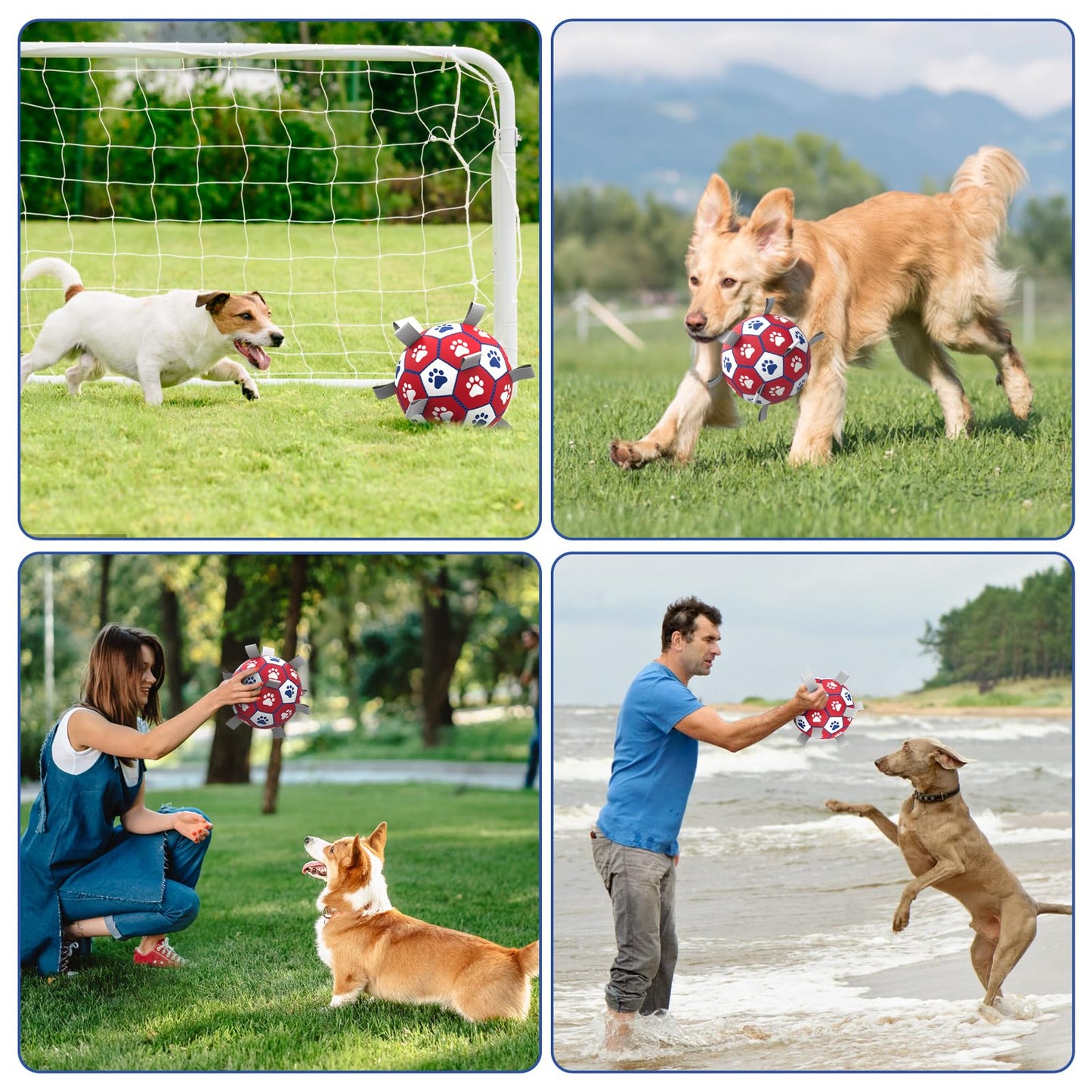 Diman Dog Balls, Dog Soccer Ball with Straps for Indoor Outdoor Play, Pet Toys Balls for Small Medium Dogs, Dog Birthday Gift, Interactive Dogs Toy for Tug of War (6 inch)