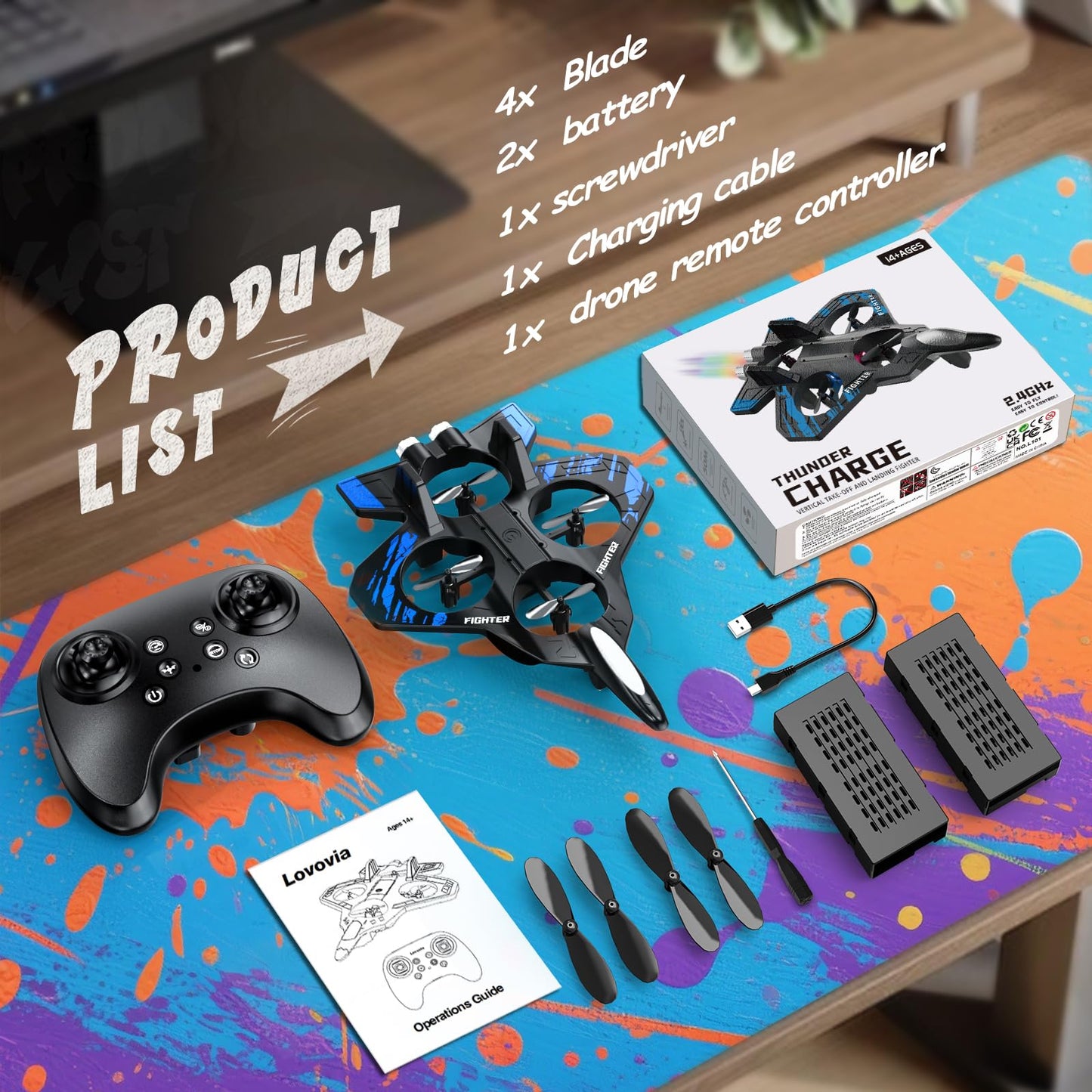Lovovia Foam Remote Control Airplanes, RC Planes with Light, RC Airplane Fighter Jet for Kids Adults 8-16, 360° Flip, Stunt Roll, Drones for Kids 8-12, Airplane Toy Gifts for Kids Boys(Blue)
