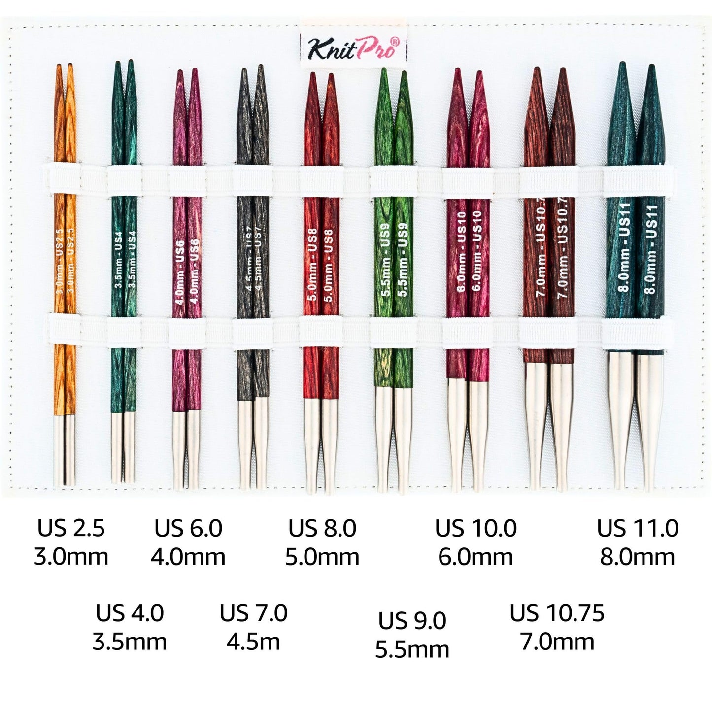 KnitPro Dreamz Deluxe Set 5 inch Circular Knitting Needles Size 2.5, 4, 6, 7, 8, 9, 10, 10.75, 11 Interchangeable, 4 Cables, 8 Caps, 4 Keys, 2 Connectors, Fabric Case with Project Bag