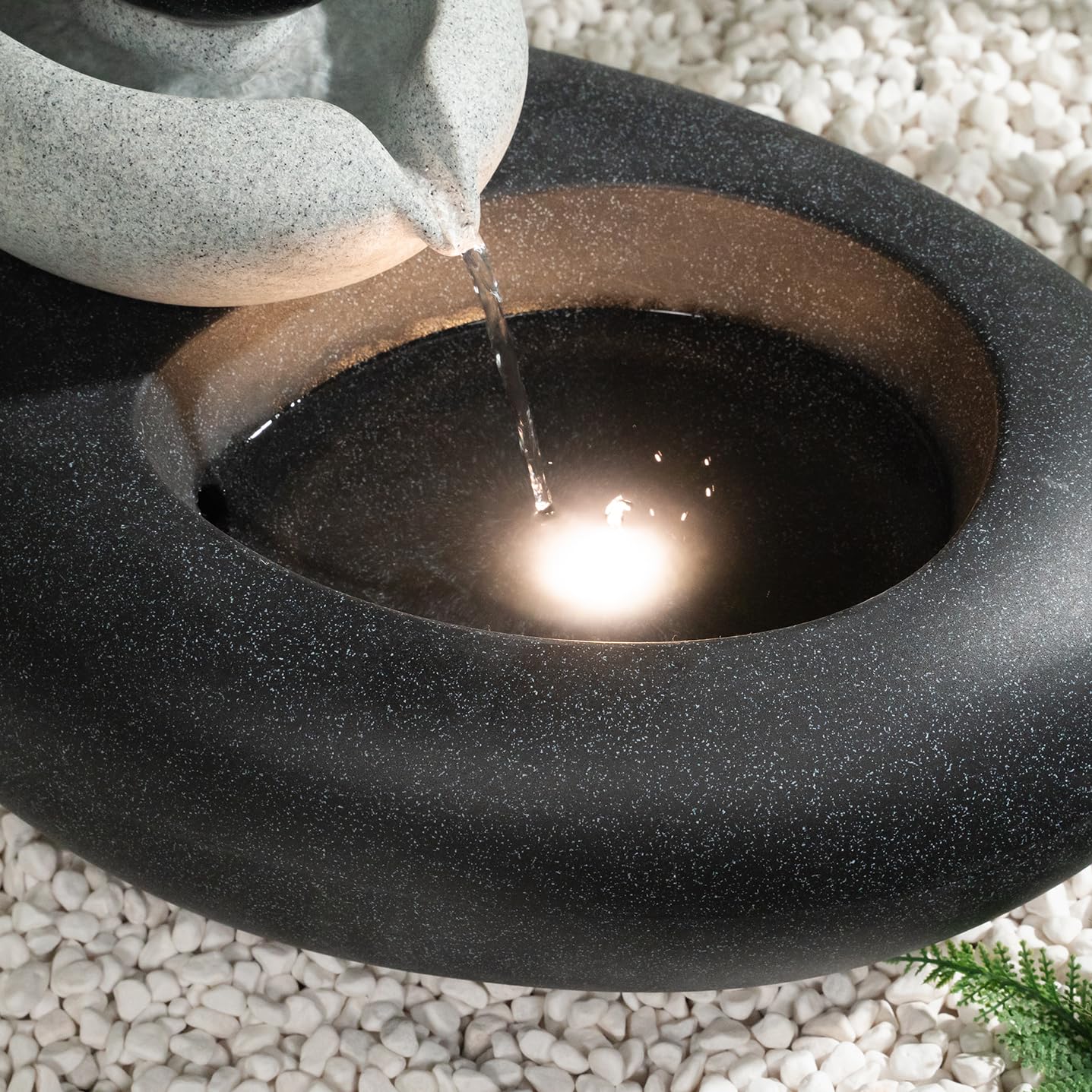 Puulye 13.39" H Outdoor Water Fountain Made with Eco-Friendly Recyclable Materials, Polyethylene Rock Waterfall Outdoor Fountain, Garden Decor with LED Light & Pump for Patio, Backyard (13.39")
