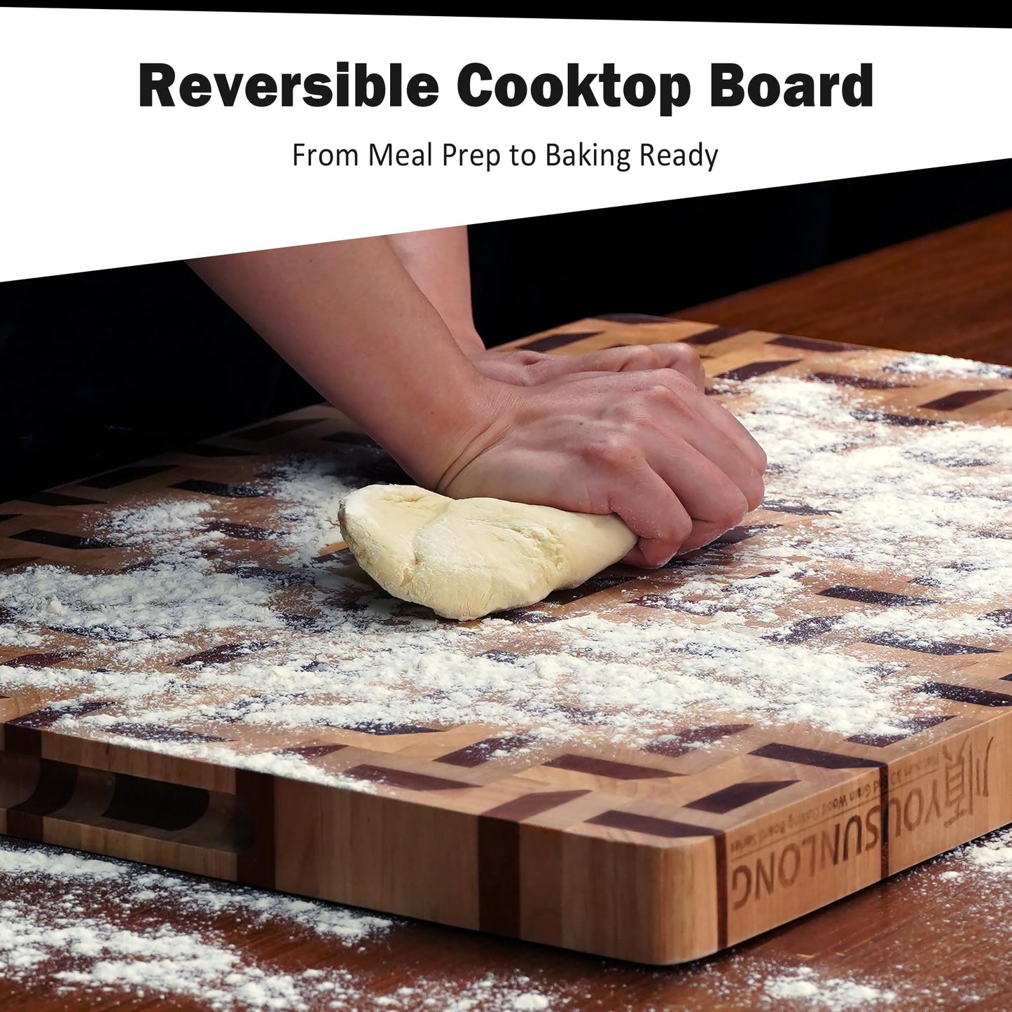 YOUSUNLONG End Grain Cutting Board - 3D Zigzag Pattern Walnut & Maple Butcher Block XXL Brisket Board - 24"L x 18"W x 1.5" Thick w/Juice Groove and Handles - Barbecue Tray,Cooktop Board;Cheese Board