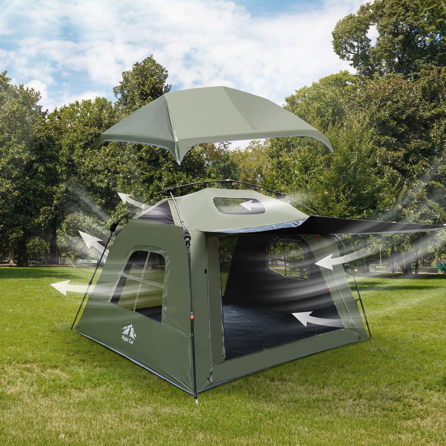 Night Cat Blackout Cabin Tent: 4 Person Pop Up Camping Tent with Vestibule & Rainfly Waterproof Instant Easy Setup Family Tent
