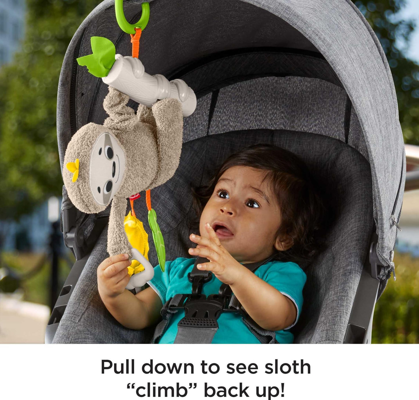 Fisher-Price Baby Toy Slow Much Fun Stroller Sloth, Travel Activity with Motion & Sensory Details for Newborns Ages 0+ Months