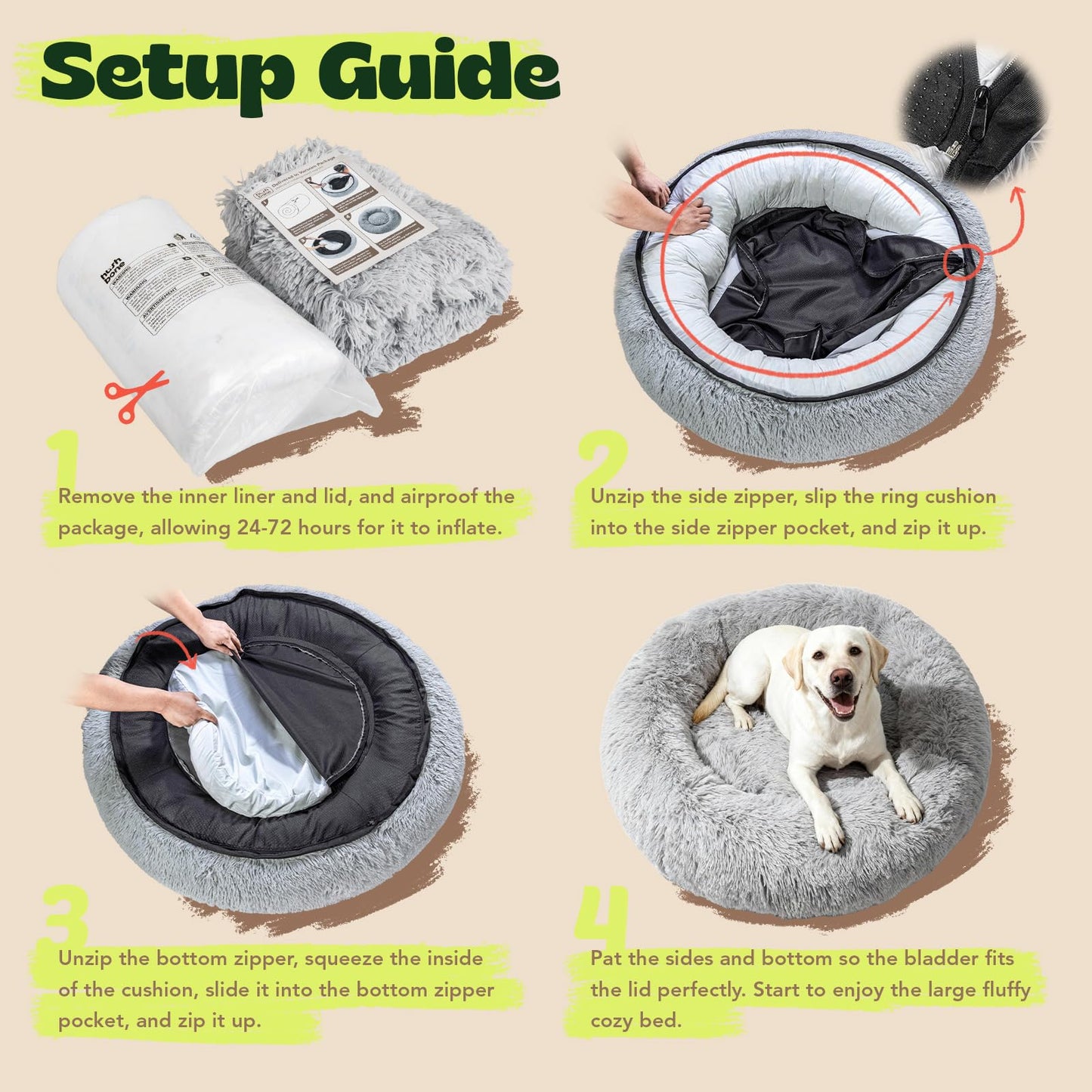 Extra Large Donut Calming Dog Bed with Orthopedic Memory Foam Dogs,42 Inch Pet Bed Cuddler Anti Anxiety with Comfort Cooling Gel,Removerable Waterproof Round Plush Cover Sofa for Machine Washable,Grey
