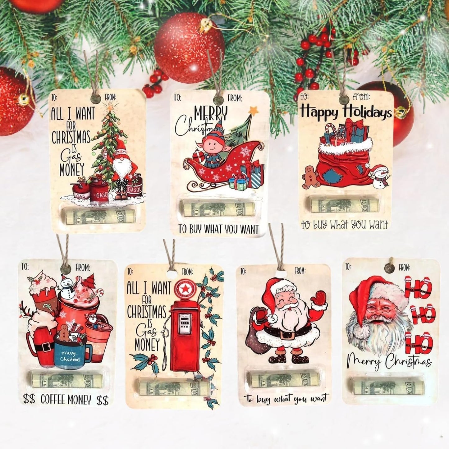 Handmade Wooden Money Clip Happy Santa Christmas Money Dispenser with Blessing (7 Style Mix)