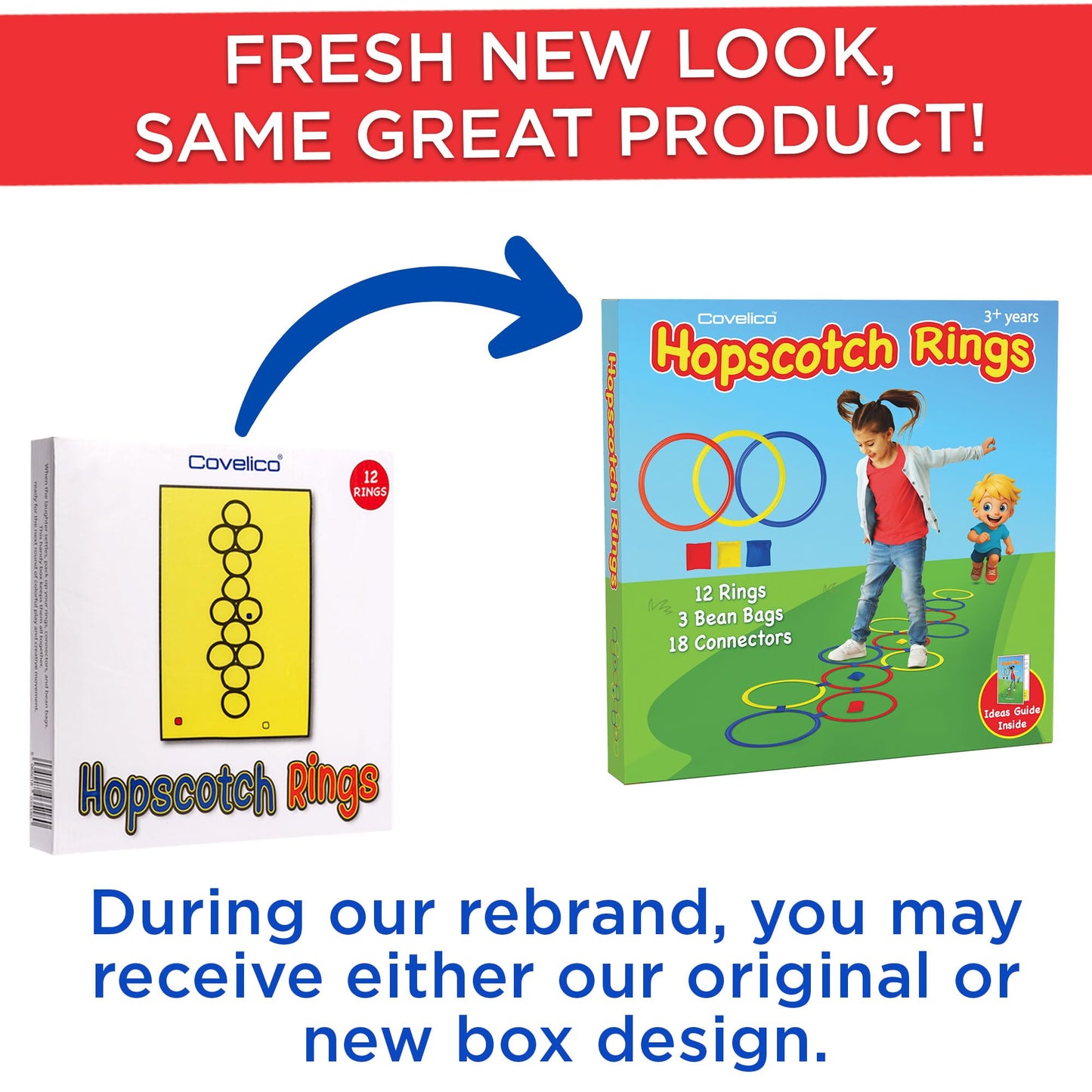 Covelico Hopscotch Rings, 12 x 11 Inch Rings & 3 Bean Bags, Play Hopscotch Outdoor & Indoor Obstacle Course for Kids 3-5, Recess Toys & Physical Education Equipment, Gross Motor Games PE Equipment