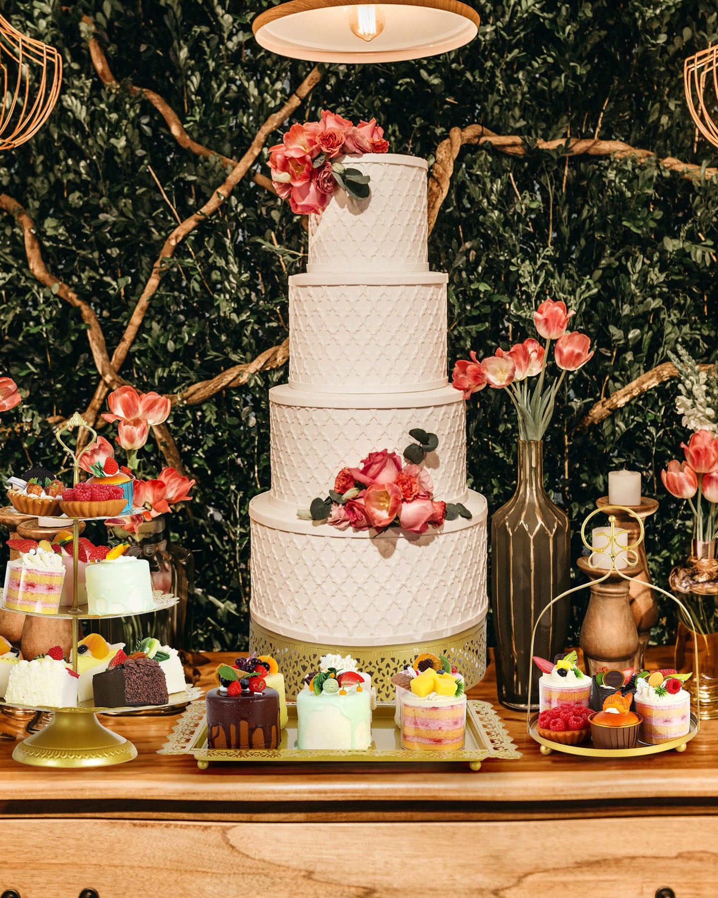 ZUMELER Gold 5Pcs Cake Stands Set Metal Round Cupcake Holder Cookies Dessert Display Plate Serving Tower Tray Platter with Handl for Baby Shower Wedding Birthday Party Celebration