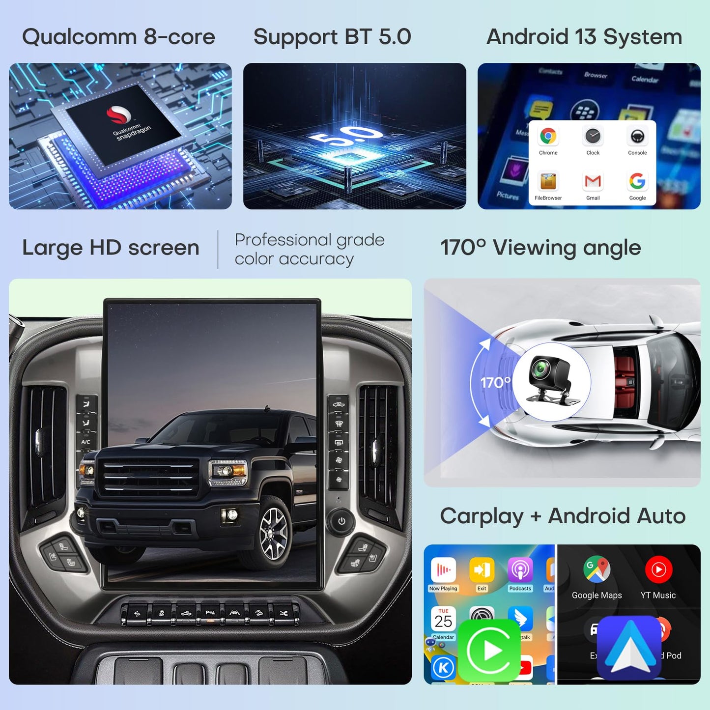 Car Radio for Chevrolet Silverado GMC Sierra 2014-2019 Stereo Replacement Head Unit 15.6 Inch 2K IPS Touch Screen Tesla Style Carplay Android Auto GPS Navigation Multimedia Play OEM 8 Inch (Silver)