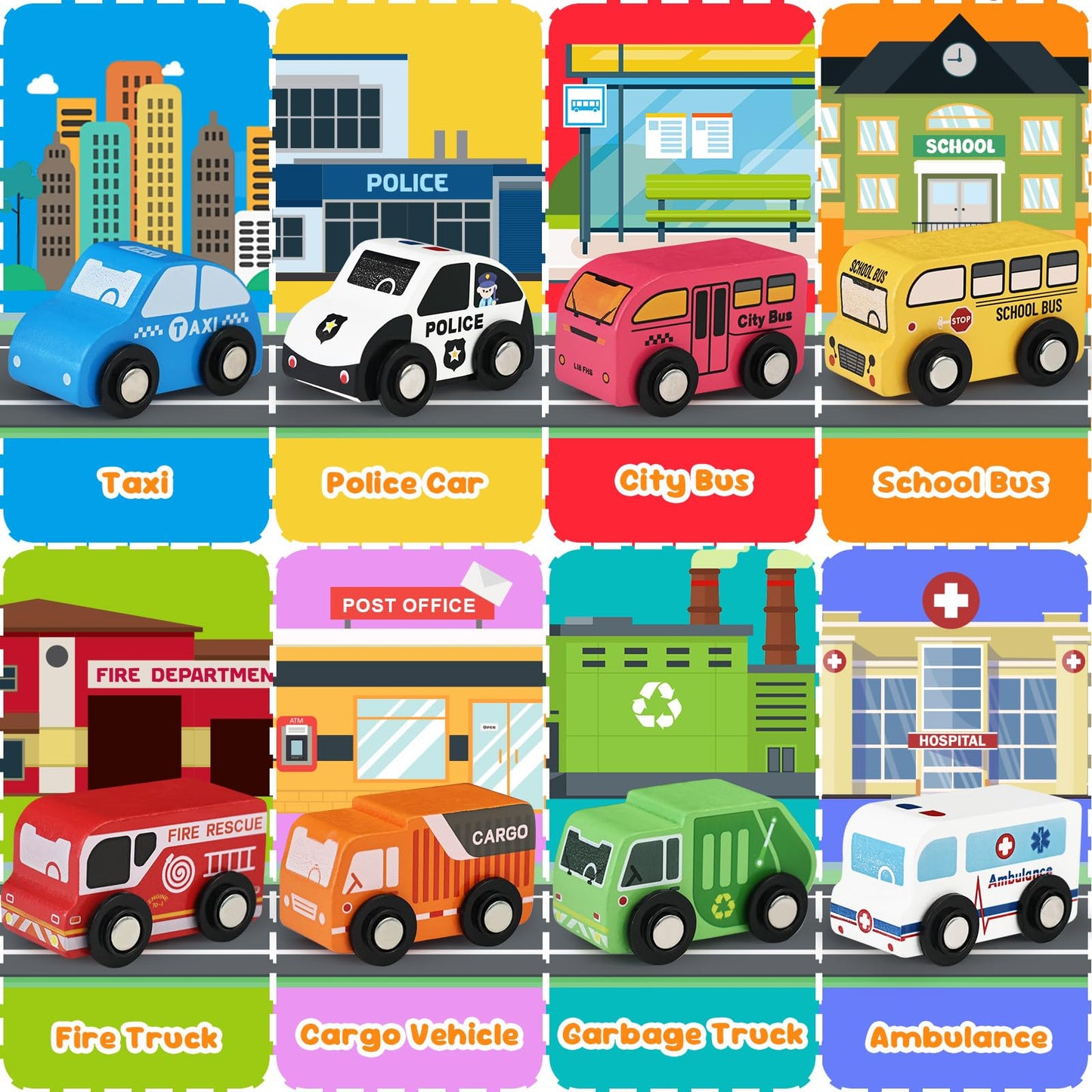 Toddler Car Toys, Toy Cars for Toddlers, Wooden Cars Toys for Toddler Boy, 22 PCS Cars and Trucks Toy Vehicles Set with Playmat, Storage Box, Wood Montessori Toys for Baby Birthday Gift