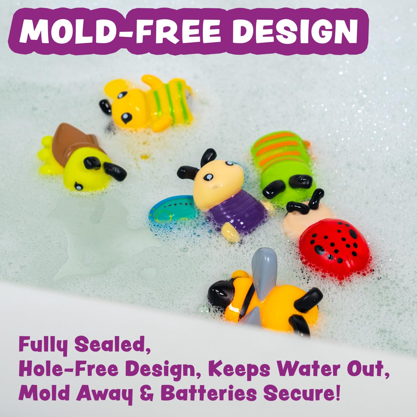Tub Works® Bugs™ Light Up Bath Toys, 6 Pack | Water-Activated Light Up Toys Flash & Change Color | Easy-Grip Baby Girl & Toddler Bath Toys | Glow Bugs for Kids | Sensory Bathtub Toys with Bath Lights