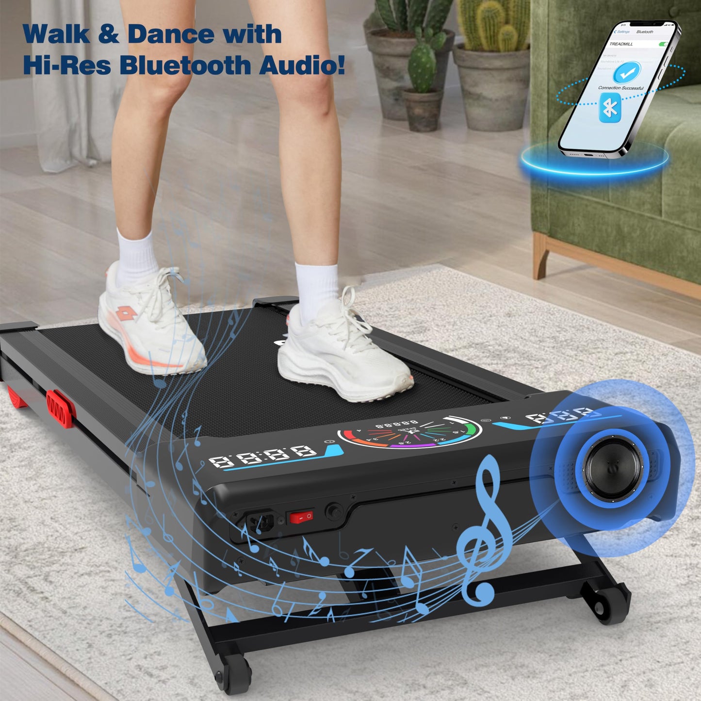 TRAILVIBER Walking Pad Treadmill with 12% 9-Level Auto Incline, 450 lbs Capacity RGB LED Screen, Bluetooth Speaker Under Desk Treadmill, Compact Treadmills for Home Hiking, Black