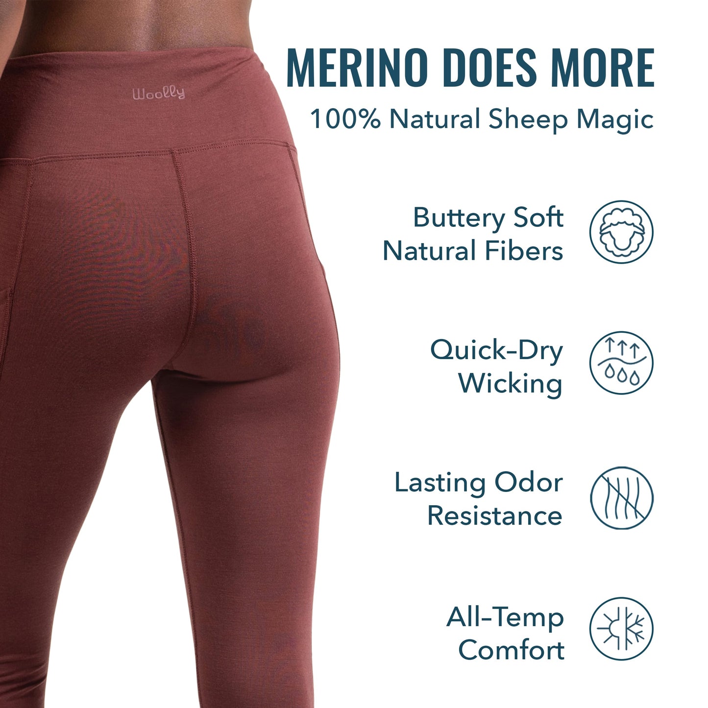 Women's Flex Merino 7/8th Pocket Legging by Woolly | RWS Certified | Ultra-Soft, Breathable, Seattle Designed - Black - XL