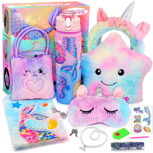 Gifts for Girls Age 4-6-8, Kids Mermaid & Unicorn Toy Set with Light Up Star Pillow, Diary, Headband, Sleep Mask, Surprise Girl Toys for 4 5 6 7 8 9 10 Year Old Girls Christmas Birthday Gifts Ideas