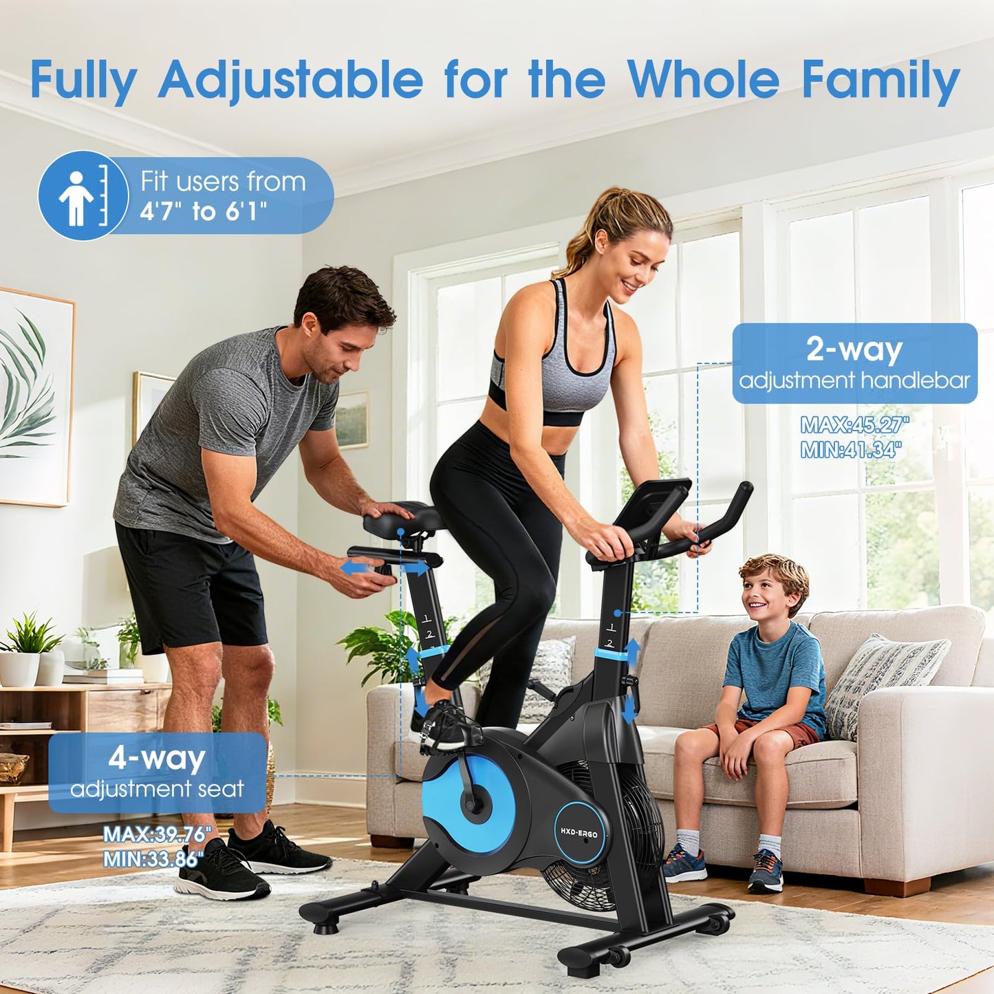 HXD-ERGO Exercise Bike, Magnetic & Air Resistance Indoor Bike, Stationary Bike for Home with Silent Belt Drive, Adjustable Resistance, App Compatible Cycling Bike with LCD Monitor, 350lbs Capacity Workout Bike