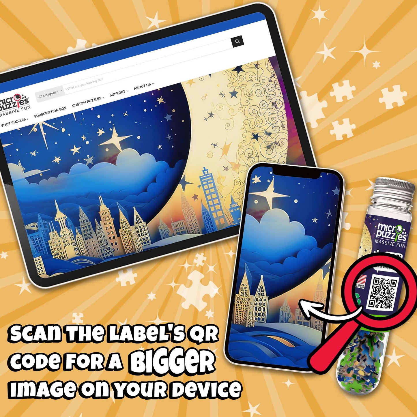 MicroPuzzles “City & Moon Scape” Mini Jigsaw Puzzle 2-Pack – 150-Piece Night-Skyline Travel 4×6 in Puzzle Gift | Made in USA | Small Business