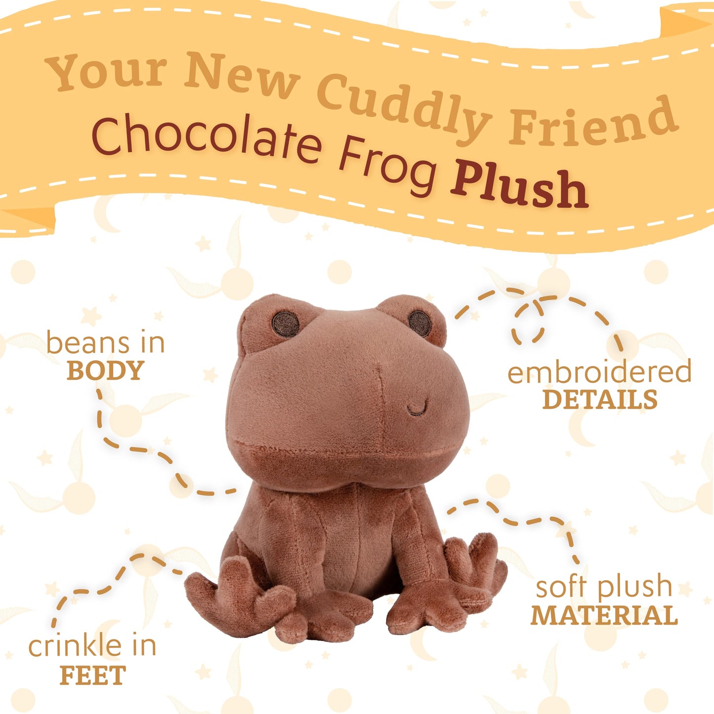 Kids Preferred Harry Potter Chocolate Frog Plush Stuffed Animal with Embroidered Details, Brown Minky Fabric, and Beans in Bottom, Hogwarts Collectible for Babies, Toddlers, and Kids, 6 Inches