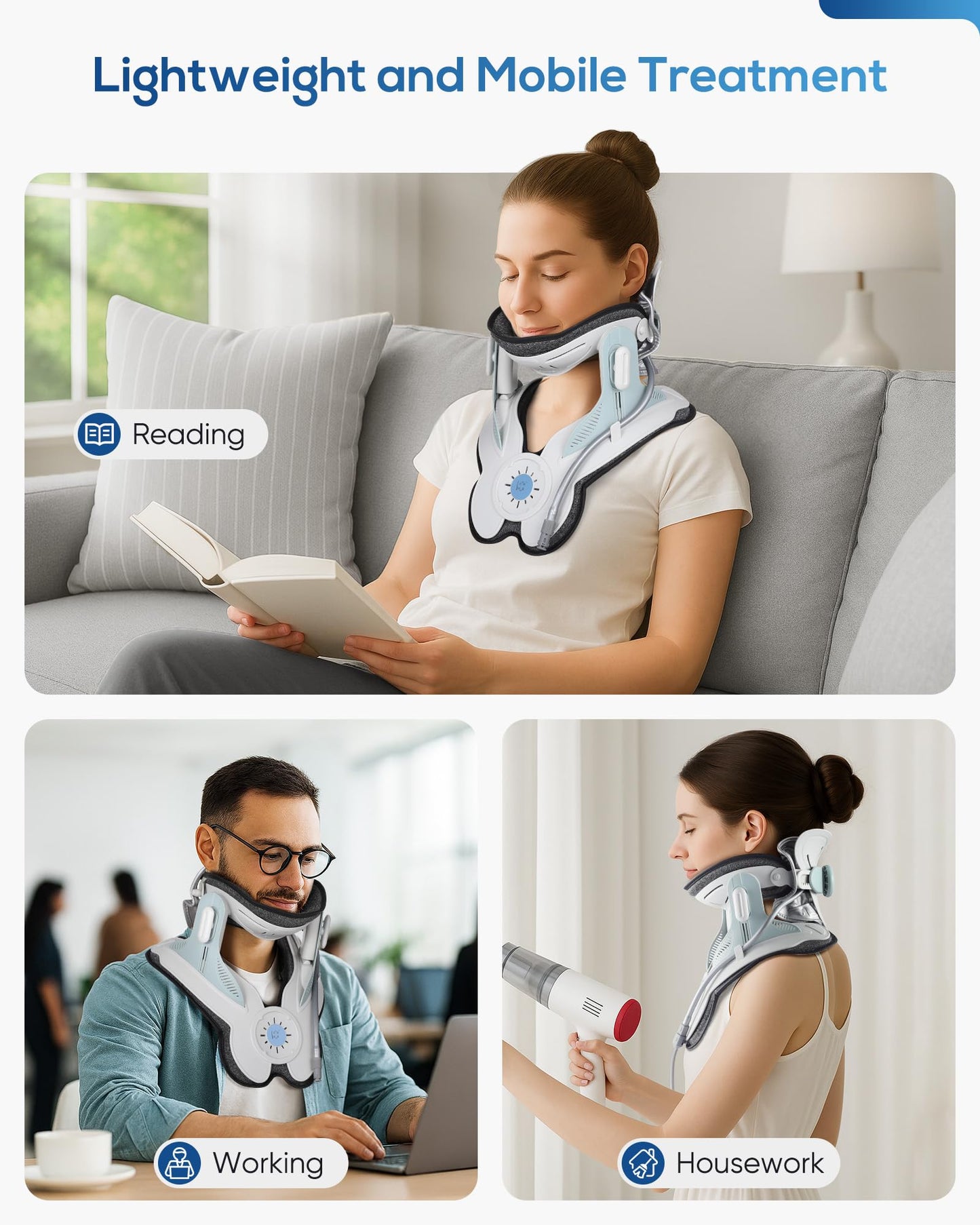 HygiVital 3-in-1 Cervical Traction Device, Neck Stretcher with Air Collar: Neck Pain Relief, Posture Correction & Spine Alignment in Minutes a Day - Portable Neck Brace with Manual Pump