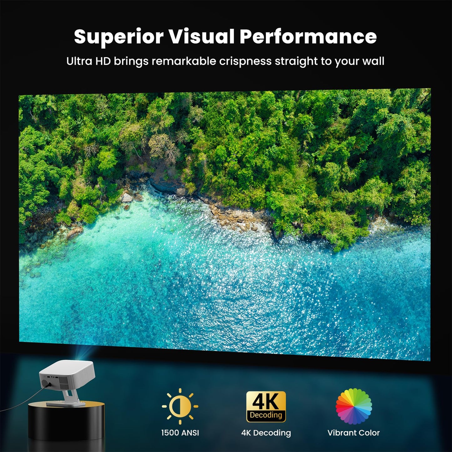 [1500 ANSI/Built-in APPs] Smart Projector with Wifi and Bluetooth: NICPOW 4K Outdoor Projector, Compatible with Netflix, Auto Focus & Keystone, Portable Proyector for Home & Outdoor Use, White