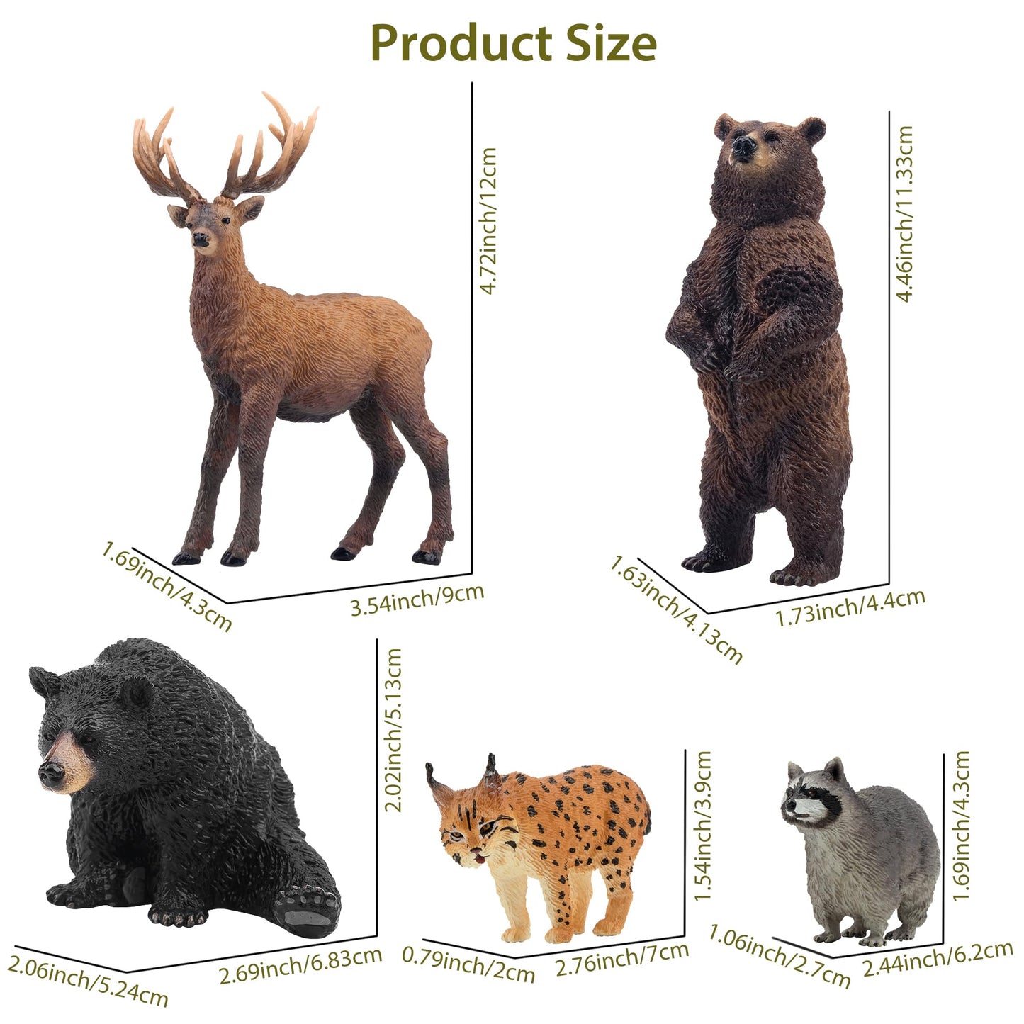 Toymany 12PCS North American Forest Animal Figurines, Realistic Jungle Zoo Animal Set Includes Moose,Cougar,Wolf,Bear,Eagle,Deer Educational Toy Cake Toppers Christmas Birthday Gift for Toddlers
