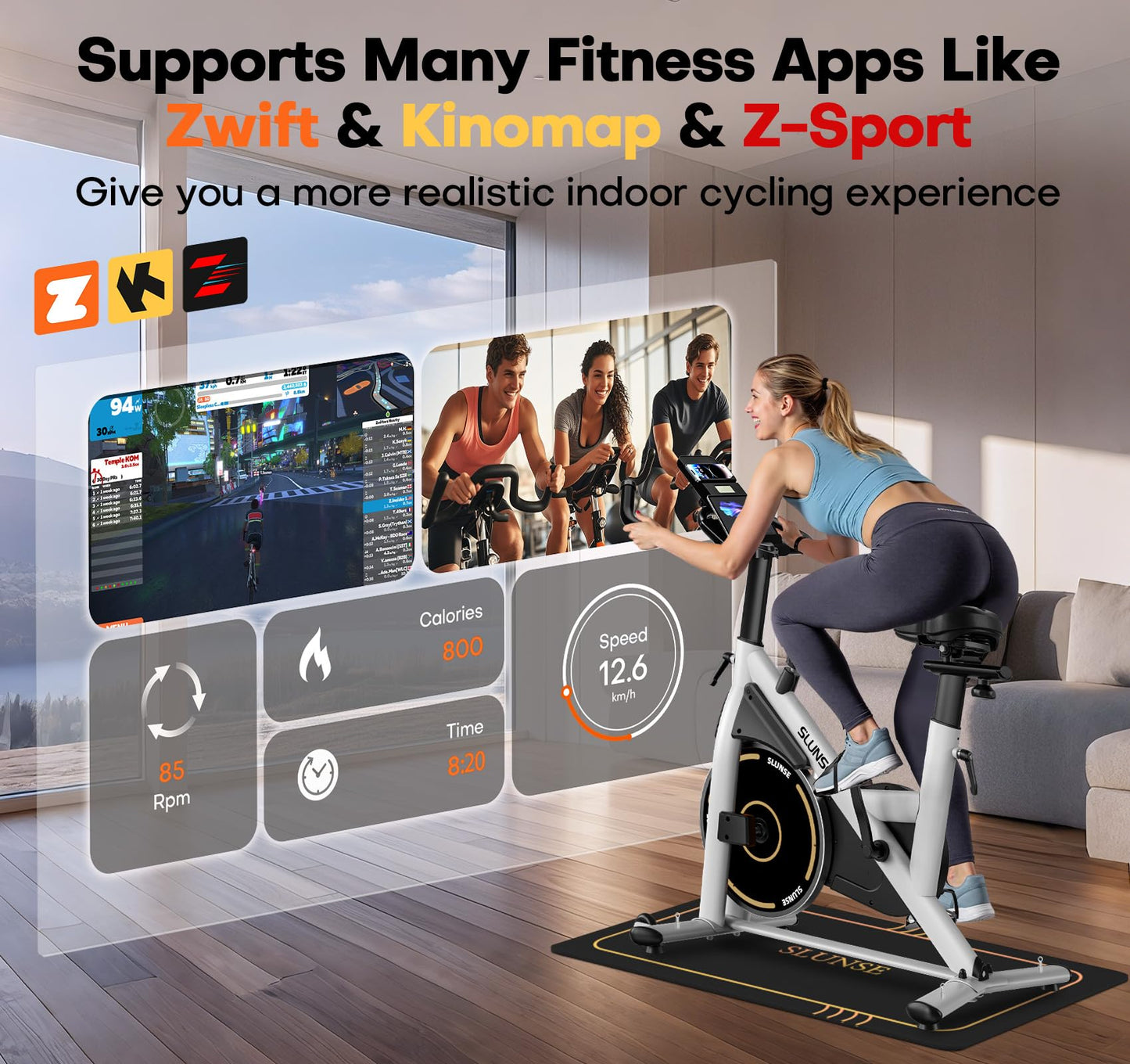 Exercise Bike, Silent Magnetic Resistance Stationary Bike for Home with App Compatible, Indoor Cycling Bike with Anti-Slip Mat, 350lbs Weight Capacity Upgraded Seat with Digital Monitor &Tablet Mount
