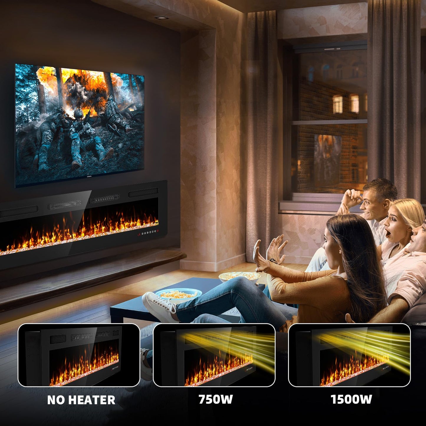 60 inch Electric Fireplace Recessed and Wall Mounted
