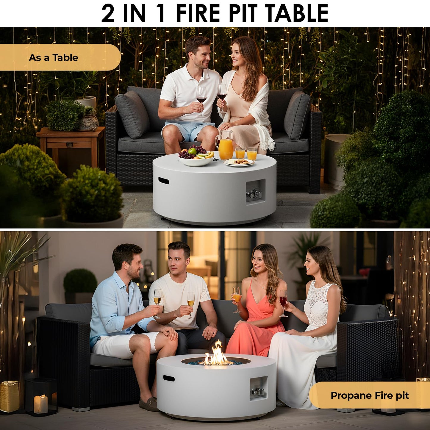TLGREEN 30in Outdoor Propane Fire Pit Table,2 in 1 Round Gas Fire Pit Table with Tank,50,000 BTU,Rain Cover,304 Stainless Burner,Blue Glass,for Outside,Patio,Deck,Backyard,Garden,Pool,Light Grey
