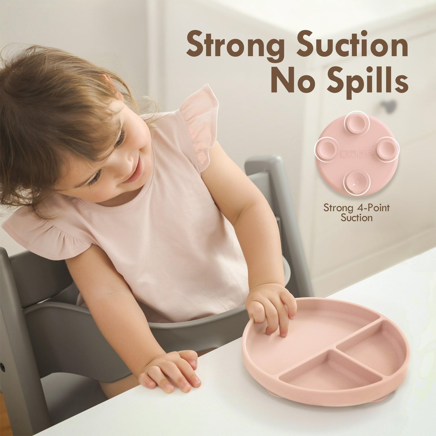Moonkie Suction Plates for Baby | 100% Silicone BPA-Free Baby Plates with Lids and Food Cover | Divided Design | Microwave and Dishwasher Safe | Toddler Plates 3 Pack