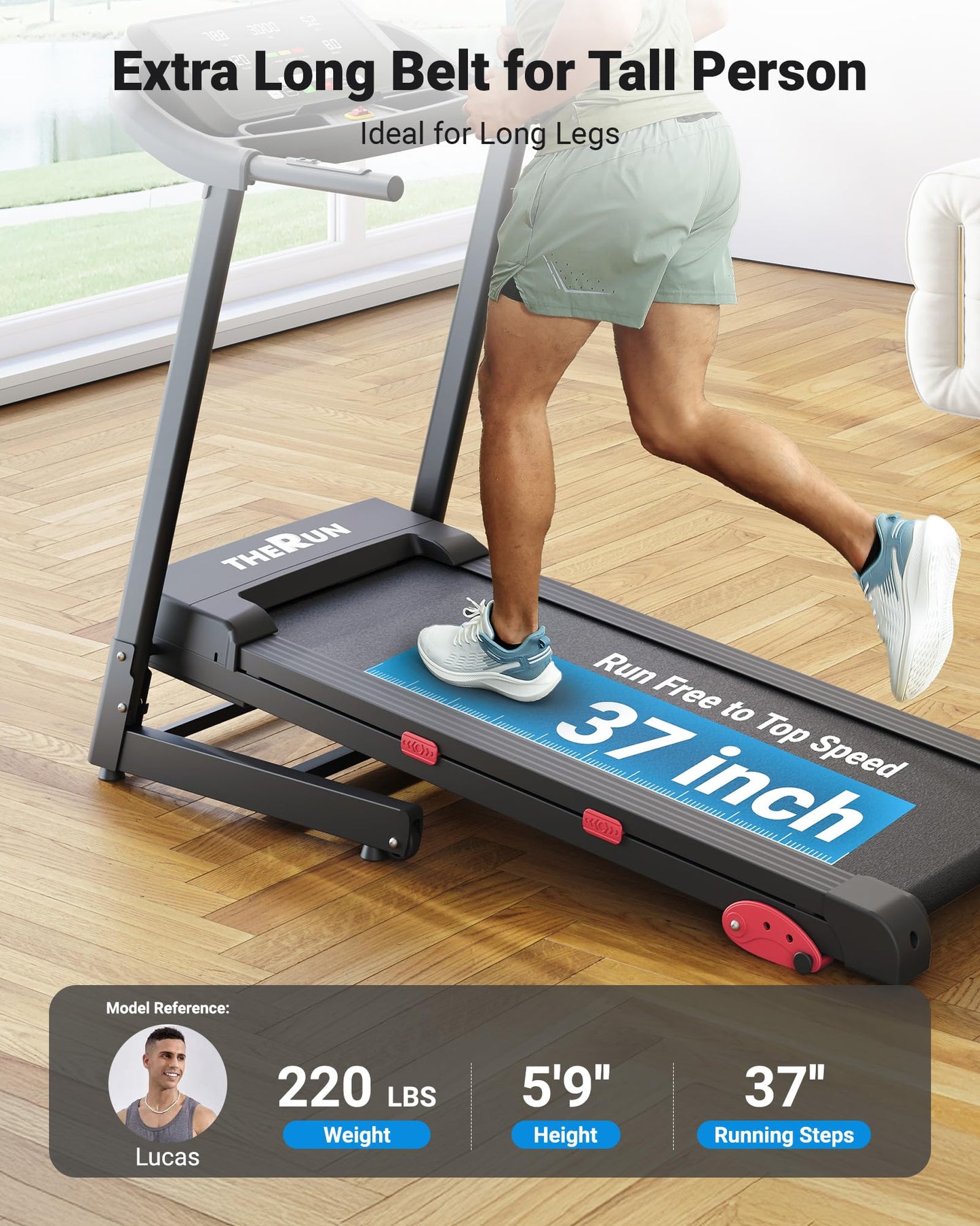 THERUN Incline Treadmill 18" LED Screen & 16.5‘’ Wide Belt, Running Treadmill 2 Layers Shock-Absorbing, Foldable for Indoor Fitness Workouts