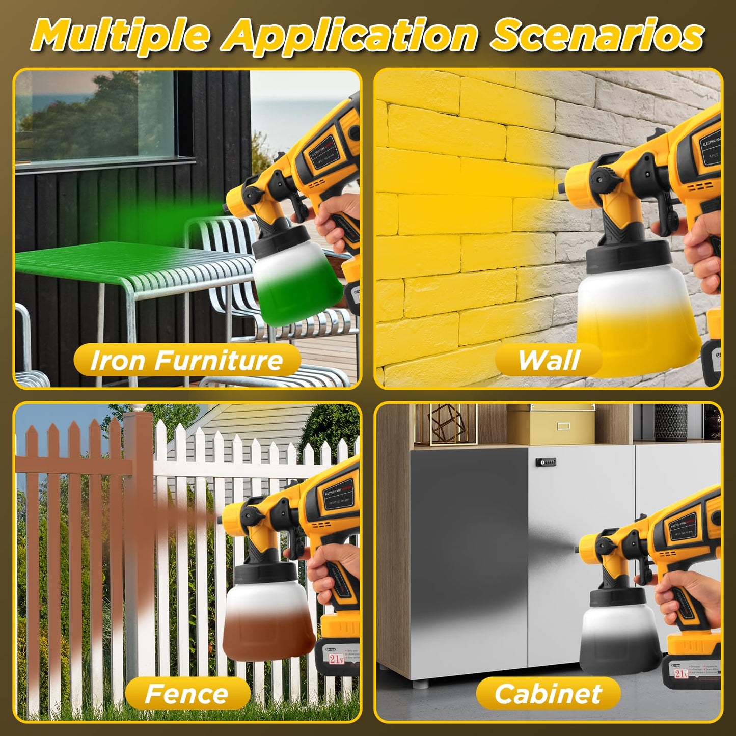 Paint Sprayer, 650W Cordless with 2 X 4.0mAh 21V Battery, 6 Nozzles & 3 Spray Modes, 1000ml Container, Copper Motor Paint Sprayer Gun for House Painting Fence Cabinets Wall