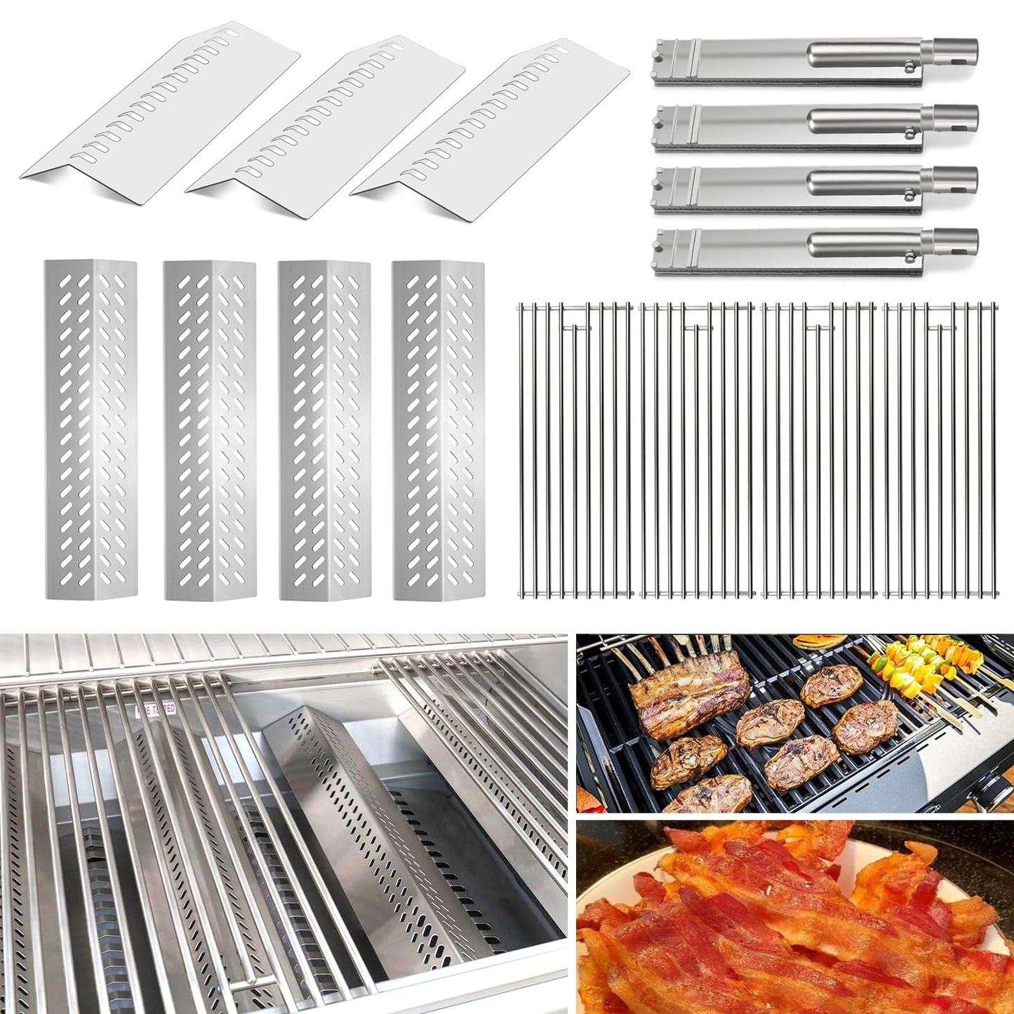 Stainless Steel Grill Heat Shield,Heat Shield Flame Tamer,Grill Burners and Grill Grid for Bull Grill Replacement Parts Bull 16631,LP 47628,LP 62648, Angus 47629, Brahma 57568,Steer Premium 69009