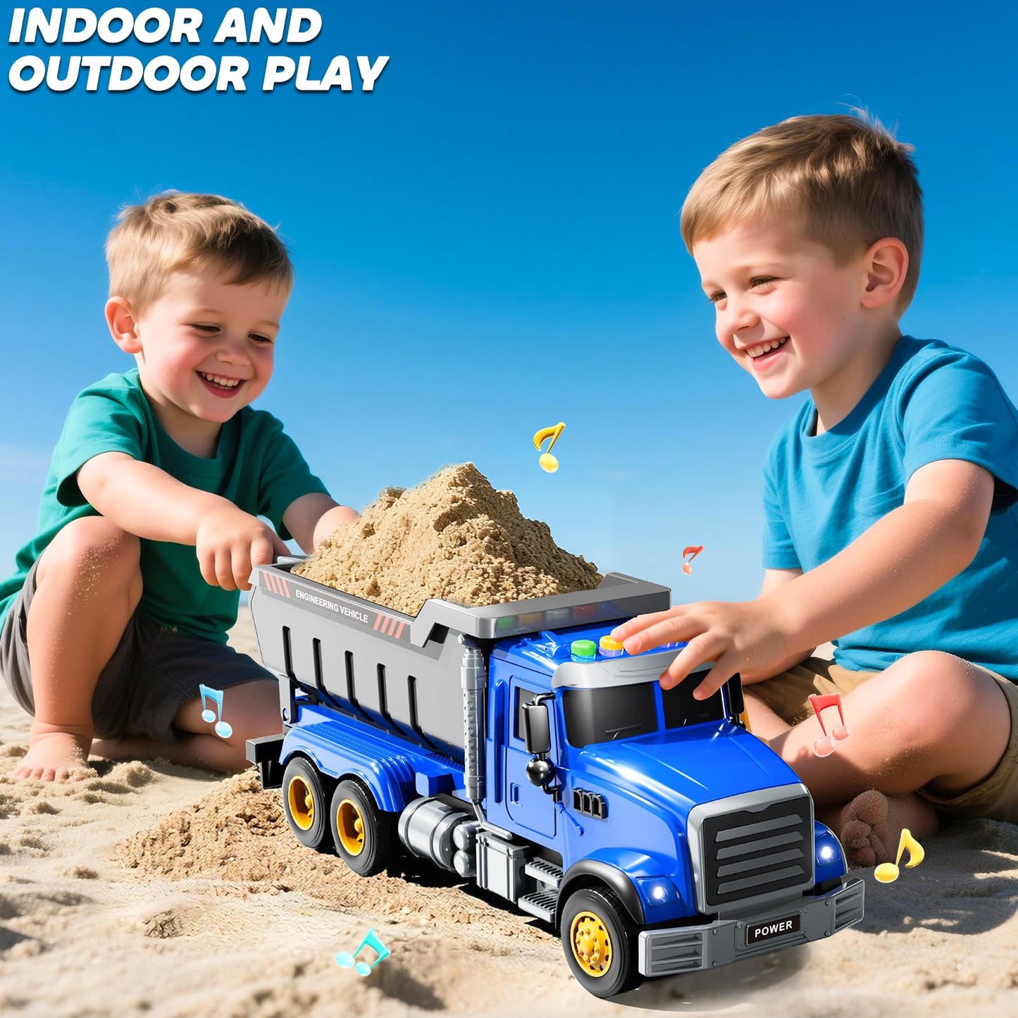 JUKUDAHU Toddler Trucks Toys for Boys 3-5 Years Old, Dump Truck with Lights and Sound, Kids Construction Play Truck, Garbage Truck Car Toys Vehicle Playset for Kids Aged 3 4 5 6 7 8