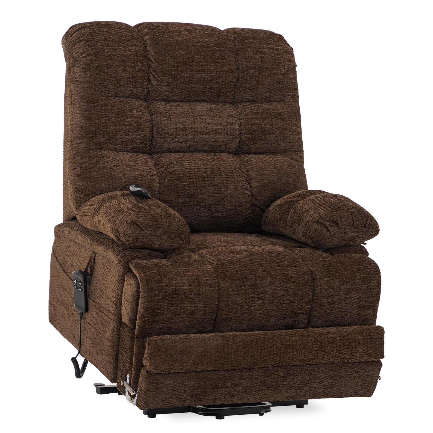 DYNOX Big & Tall Power Lift Recliner Chair for Elderly, Oversized Lay Flat Chair with Extended Footrest, Heat & Massage 400 LBS (9205L,Chenille,Brown)