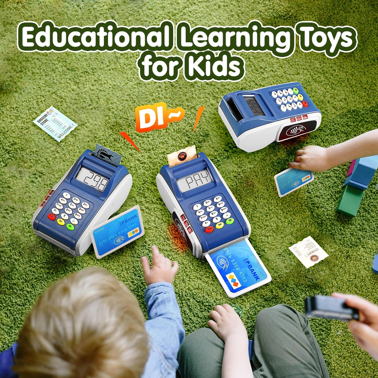 Payment Terminal Toys, Point of Sale Terminal with Light and Sound, Cash Register Toy with Credit Cards and Recipts, Pretend Play for Kids Age 3 and Up, Gifts for Boys and Girls