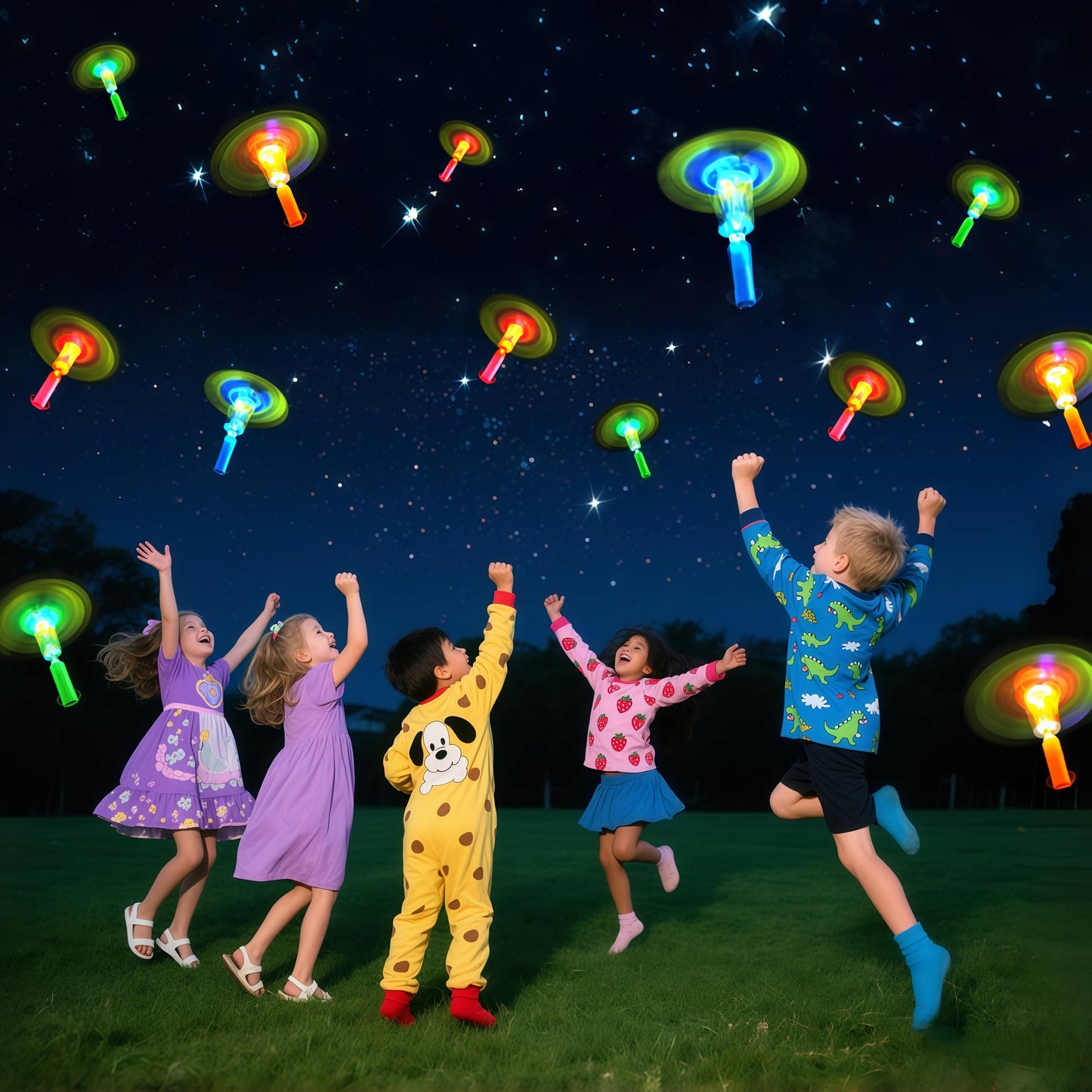 OceanWings LED Flying Set with Whistle, 25 Slingshot+25 Glow Helicopter, Flying Toy Outdoor Toy Glow in The Dark Party Supplies Party Favors Bulk for Kids 8-12,4-8 Summer Camping Outdoor Game