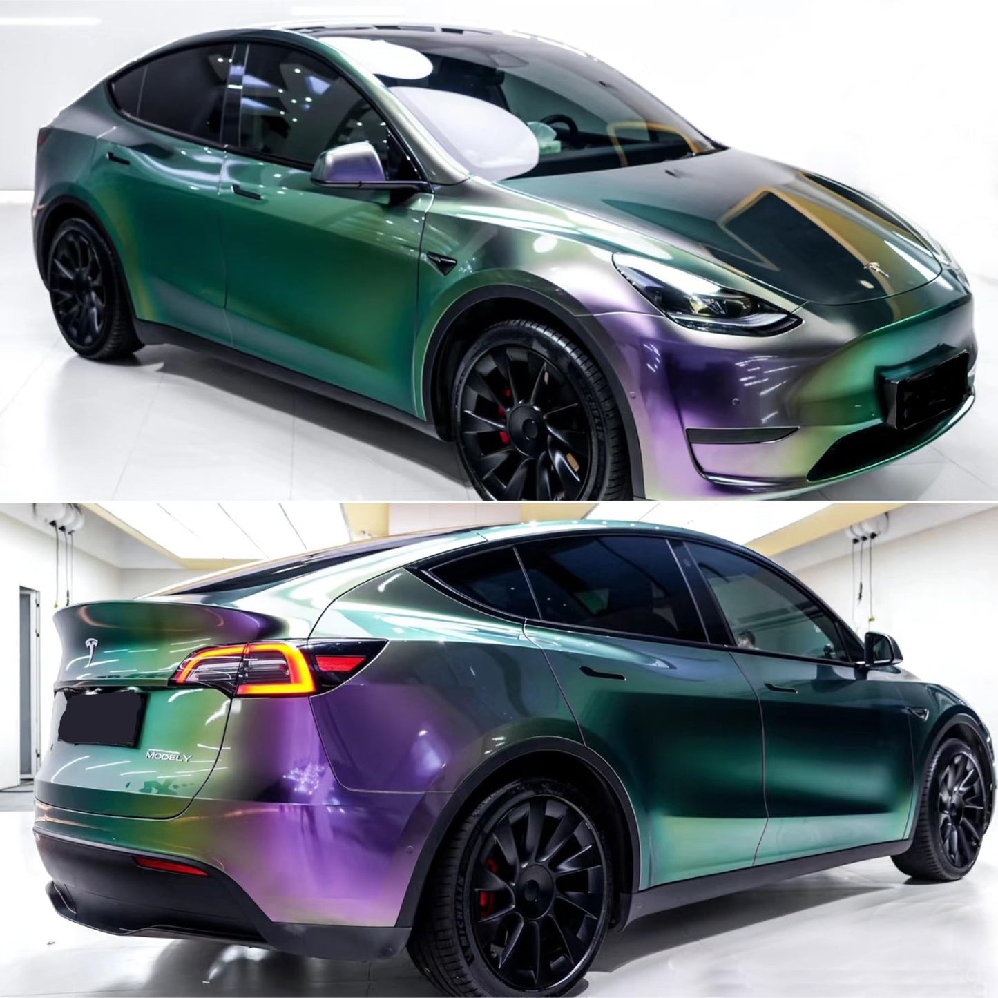 AuMoHall Gloss Purple to Mystic Green Metallic Chameleon Vinyl Wrap High Glossy Color-Shift Vehicle Car Body Vinyl Film Roll, 669.29" x 59.84" (The Whole Roll)
