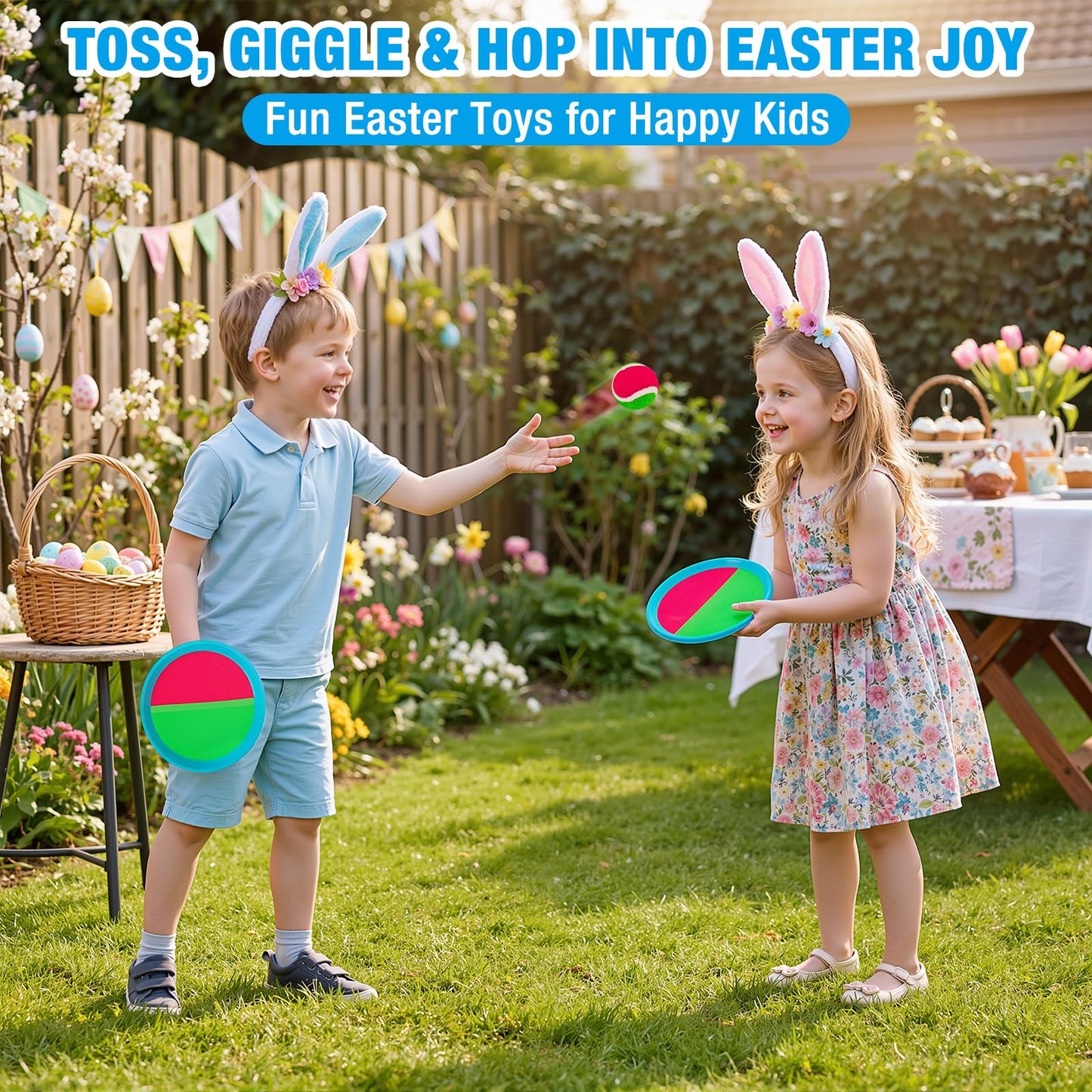 Ayeboovi Toss and Catch Ball Game Outdoor Beach Pool Kids Toys Outside Lawn Yard Games for 3 4 5 6 7 8 9 10 11 12 Year Old Girls Boys Toys Birthday Gift Easter Basket Stuffers (2 Paddles 2 Balls)