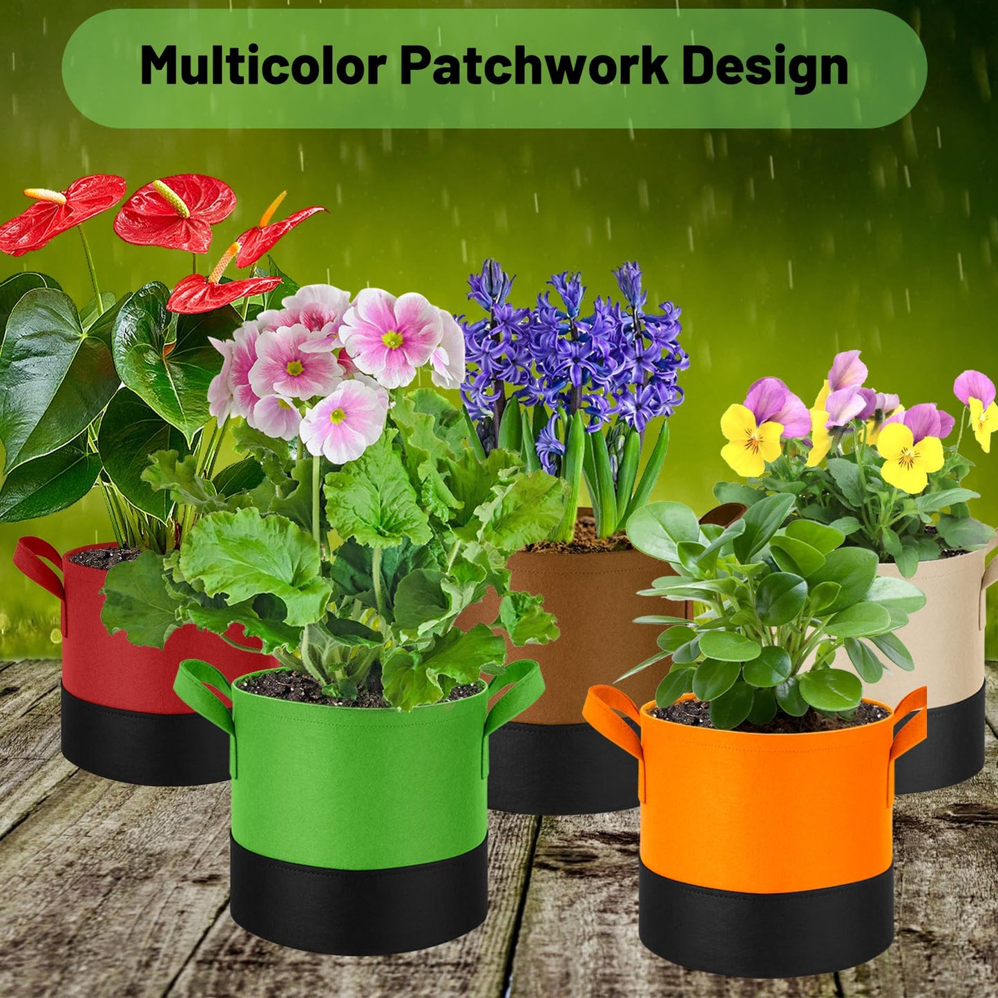 Fhyisble 10 Gallon Fabric Grow Bags 5-Pack, 350G Heavy Duty Nonwoven Fabric Pots with Handles, Breathable Grow Planter for Vegetables Flowers Indoor Outdoor Gardening