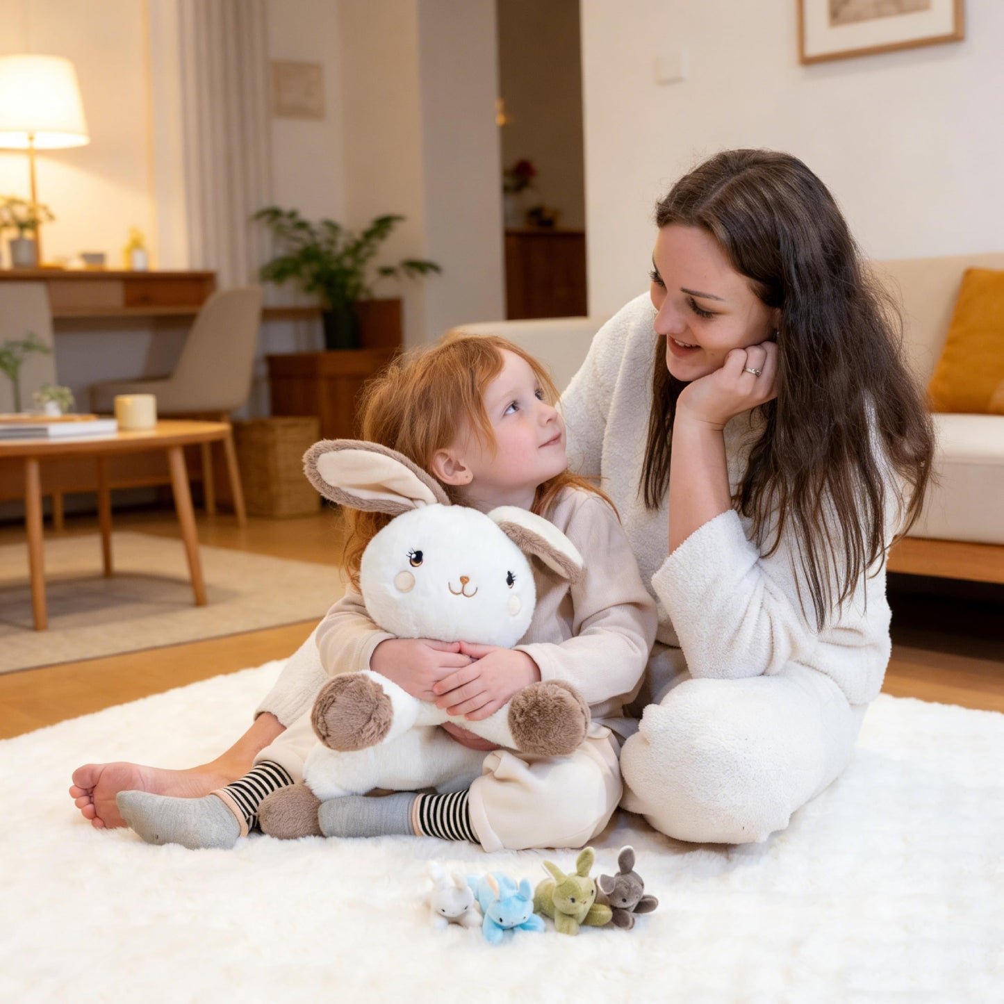 AmyToo Bunny Stuffed Animals, Mommy Bunny Plush with Baby, 5 Pcs Plush Toy for Girl Boy, Birthday Valentine's Gifts for Girlfriend, Kids, Toddler, Age 3-8, White
