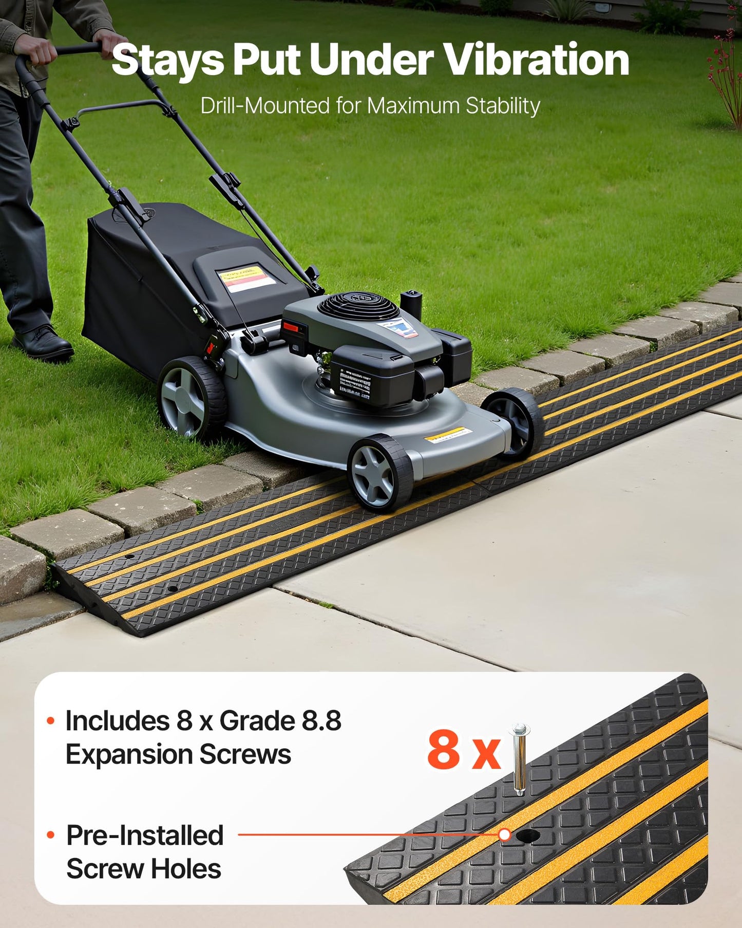 VEVOR Car Driveway Rubber Curb Ramp, 2 Pack 48.8-inch-Long Heavy Duty Low Profile Slope Ramps, 2.6’’ Rise, 33069 lbs Load Capacity, Reflective Safety Strips, for Vehicles, RVs, and Wheelchairs