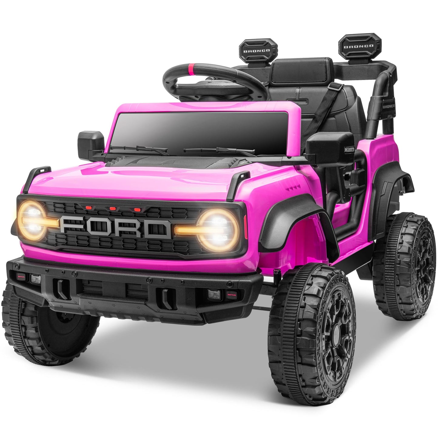 ENYOPRO 12V Licensed Ford Bronco Raptor Ride on Toys, Kids Electric Car w/Parental Remote Control, Spring Suspension, Soft Start, Bluetooth, LED Lights, Gift for Girls & Boys Ages 3-6 (Pink)
