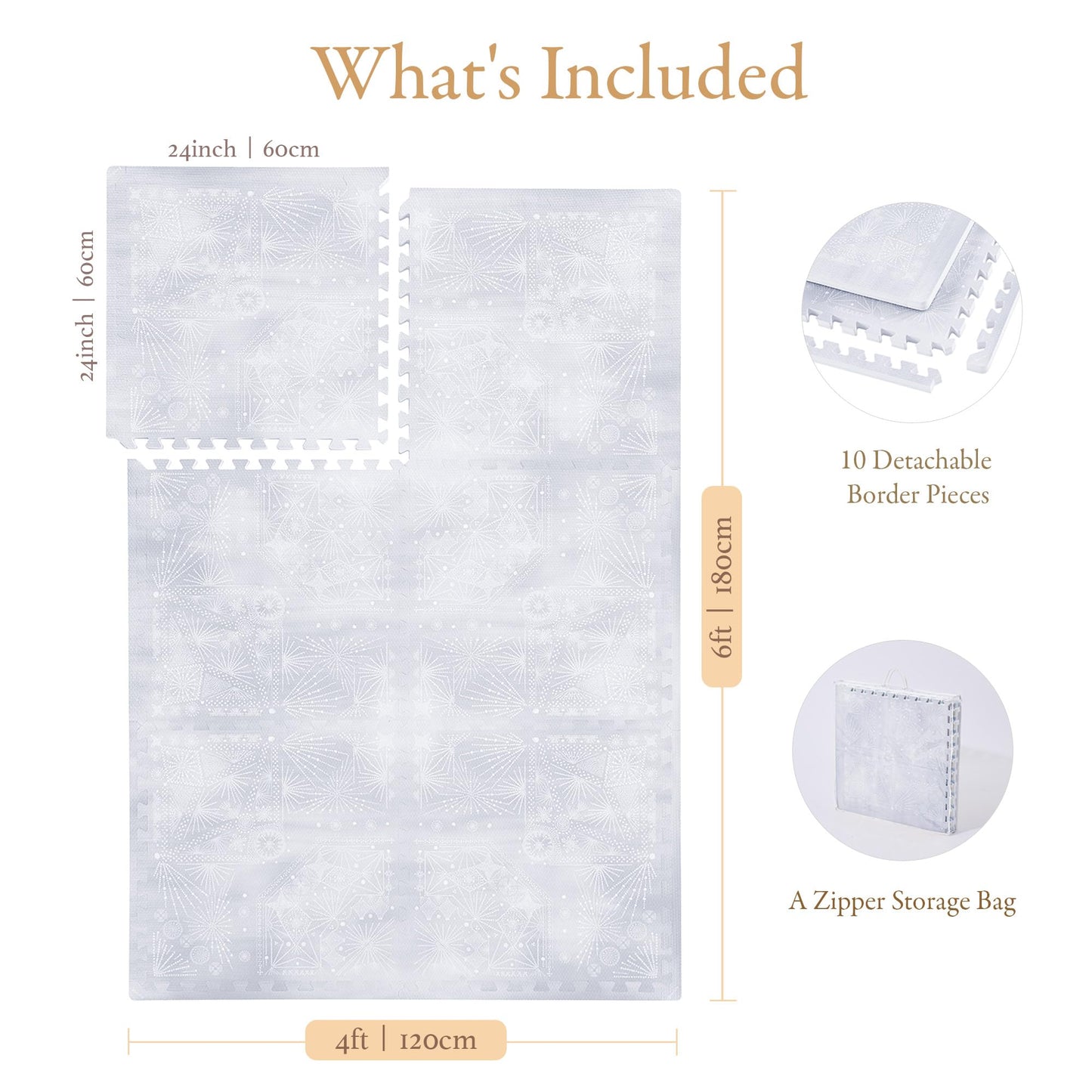 PopsyKosy Premium Baby Floor Play Mat - Thick & Cushioned 0.5 inch Playroom Foam Mat, Non-Toxic Odorless - 6 Tiles - Spacious 6x4 ft. - Stylish & Large, Waterproof for Kids & Toddlers - Lavender Gray