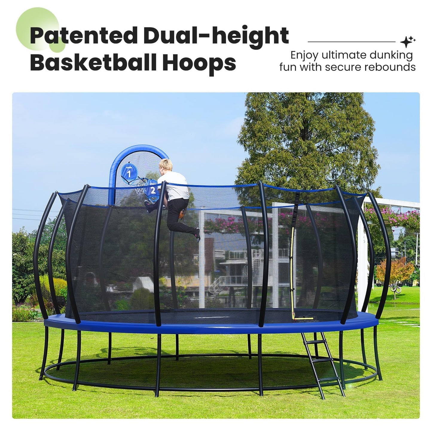 Zupapa 1800LBS Weight Capacity 2025 Double Frames Trampoline with No-Gap Design Curved Poles 16 15 14 12FT Trampolines for Kids with Enclosure Net Outdoor Trampolin for Children Adults Family