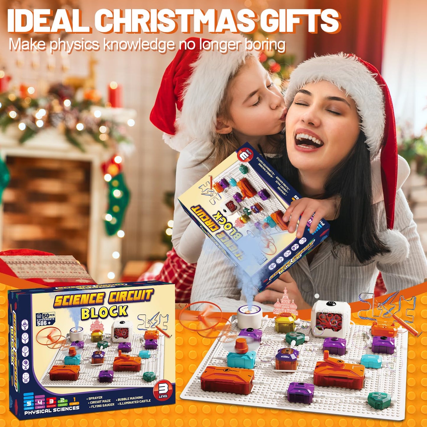 Science Kits for Kids - STEM Kits for Kids, Electronics Exploration Kit, Over 420 Projects, 50 Circuit Parts with Bubble Maker，Fan & Flying Helicopter, STEM Educational Toy Gifts for Boys& Girls