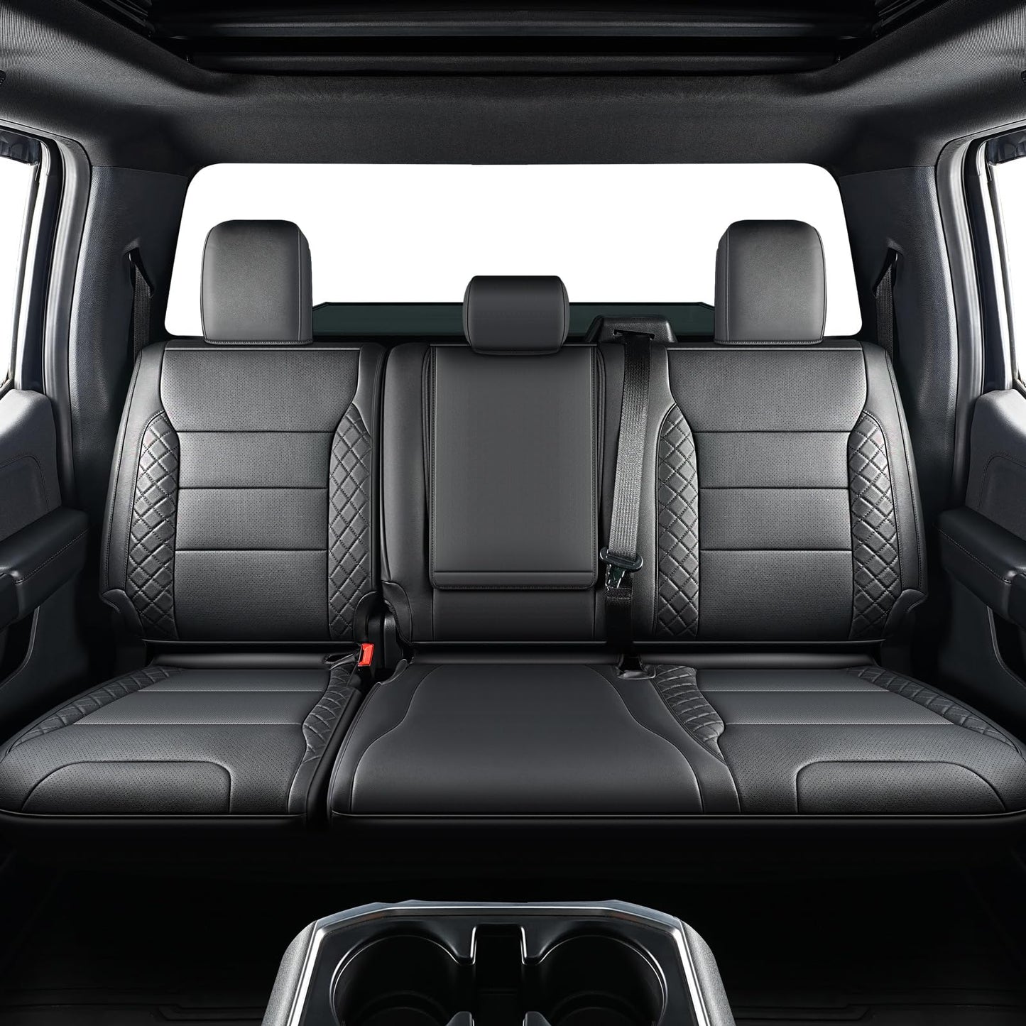 TGKUD F150 Seat Covers, Custom Fit Ford 2021-2025 F 150 XL XLT STX Super Crew Cab, 2023-2025 F250 F350 F450 XL XLT Crew Cab, Full Set, Leather, Black (NOT for 40/20/40 Bench Front Seat)